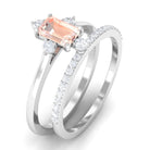 Rosec Jewels-1.25 Carat Emerald Cut Morganite Solitaire Ring Set with Diamond