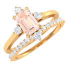 Rosec Jewels-1.25 Carat Emerald Cut Morganite Solitaire Ring Set with Diamond