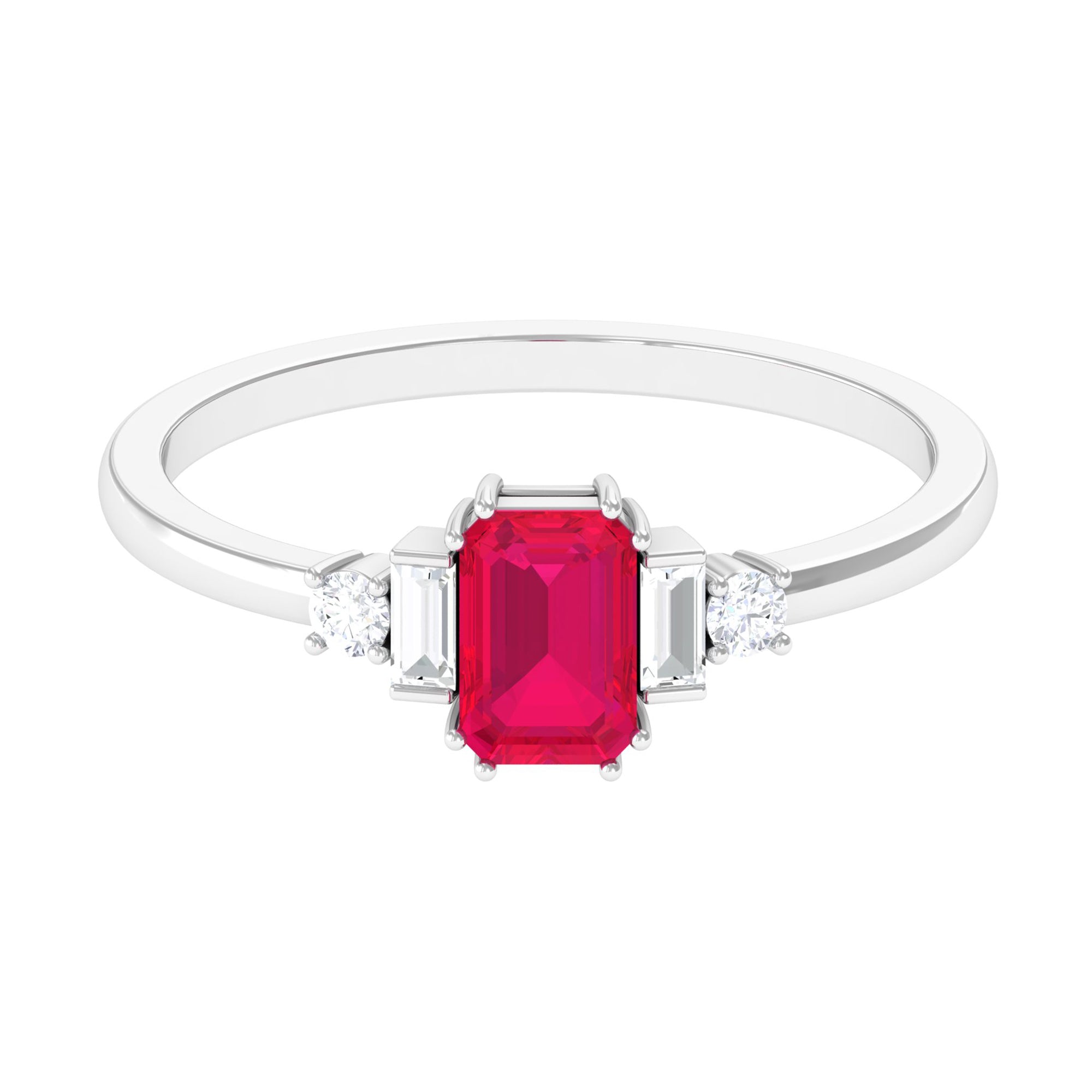 1 CT Octagon Ruby Solitaire Engagement Ring with Diamond Ruby - ( AAA ) - Quality - Rosec Jewels