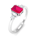 1 CT Octagon Ruby Solitaire Engagement Ring with Diamond Ruby - ( AAA ) - Quality - Rosec Jewels