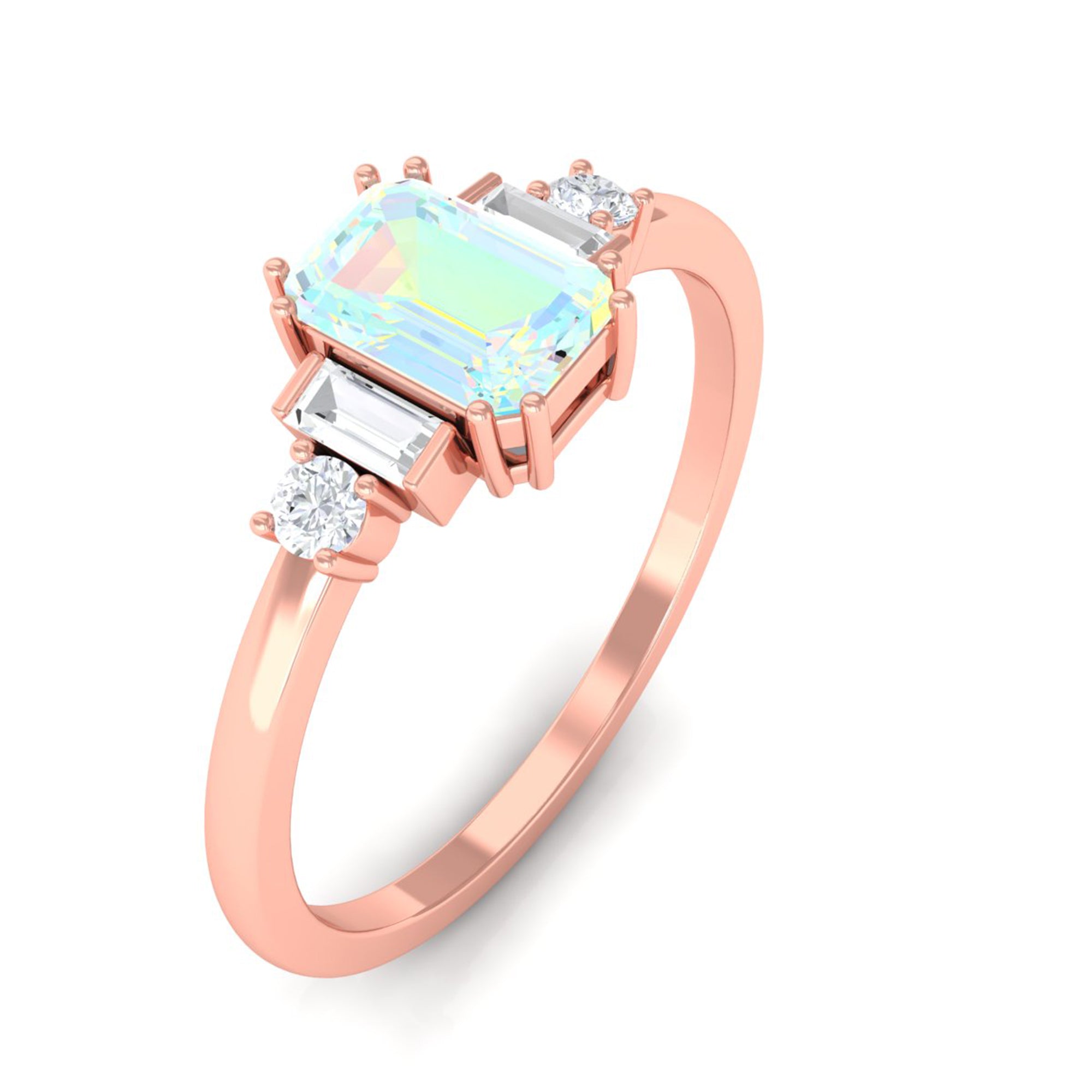 Rosec Jewels-Octagon Cut Ethiopian Opal Solitaire Ring with Diamond