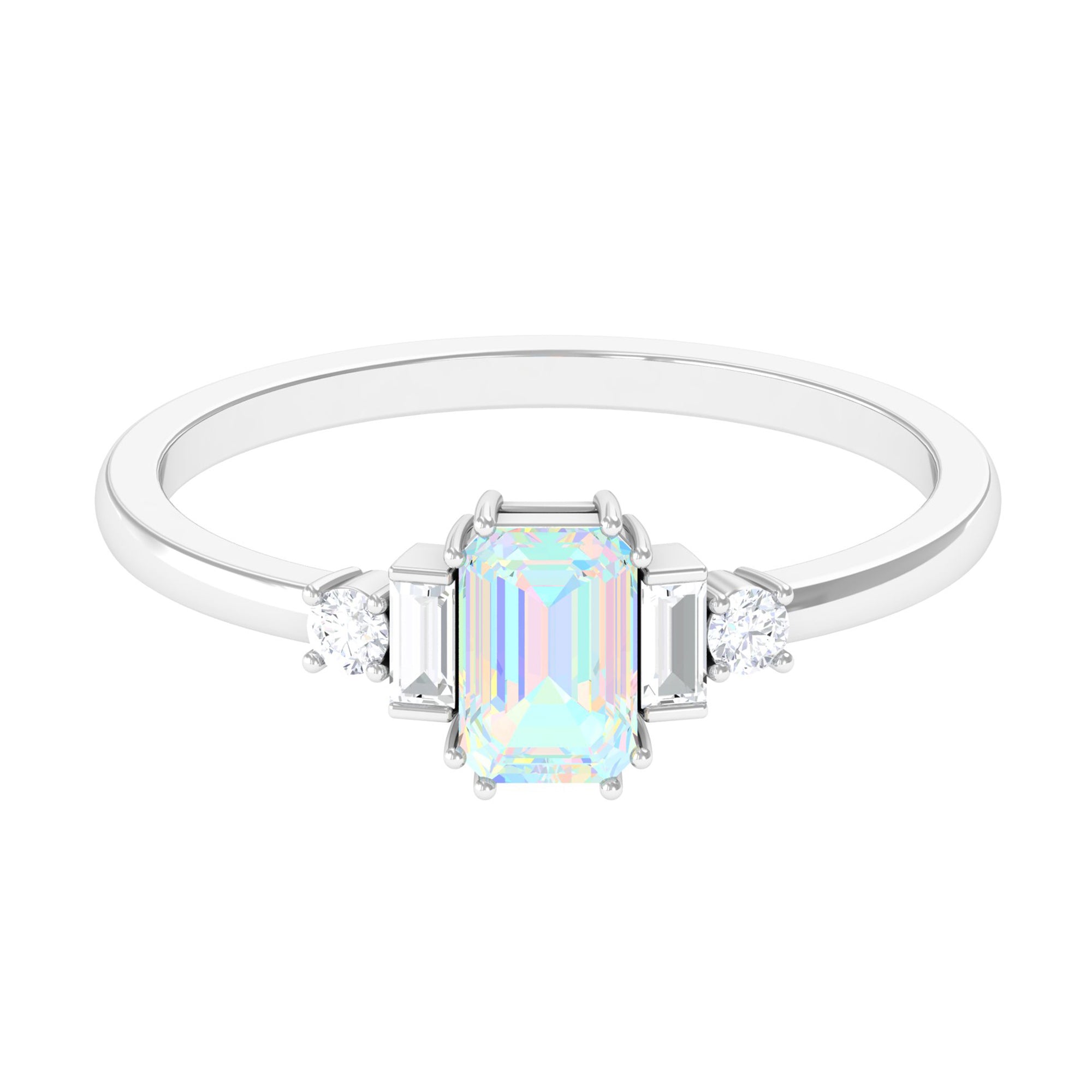 Rosec Jewels-Octagon Cut Ethiopian Opal Solitaire Ring with Diamond