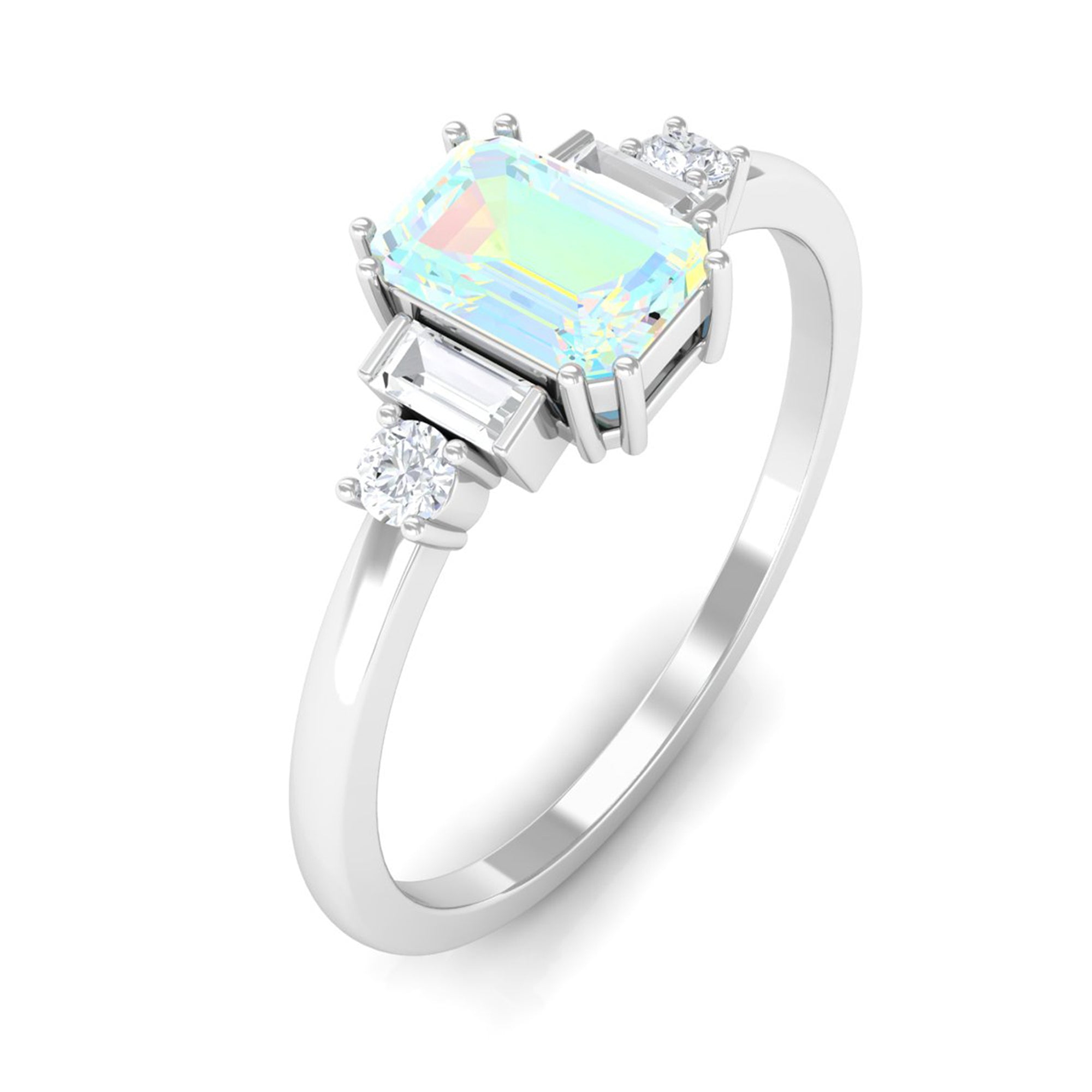 Rosec Jewels-Octagon Cut Ethiopian Opal Solitaire Ring with Diamond