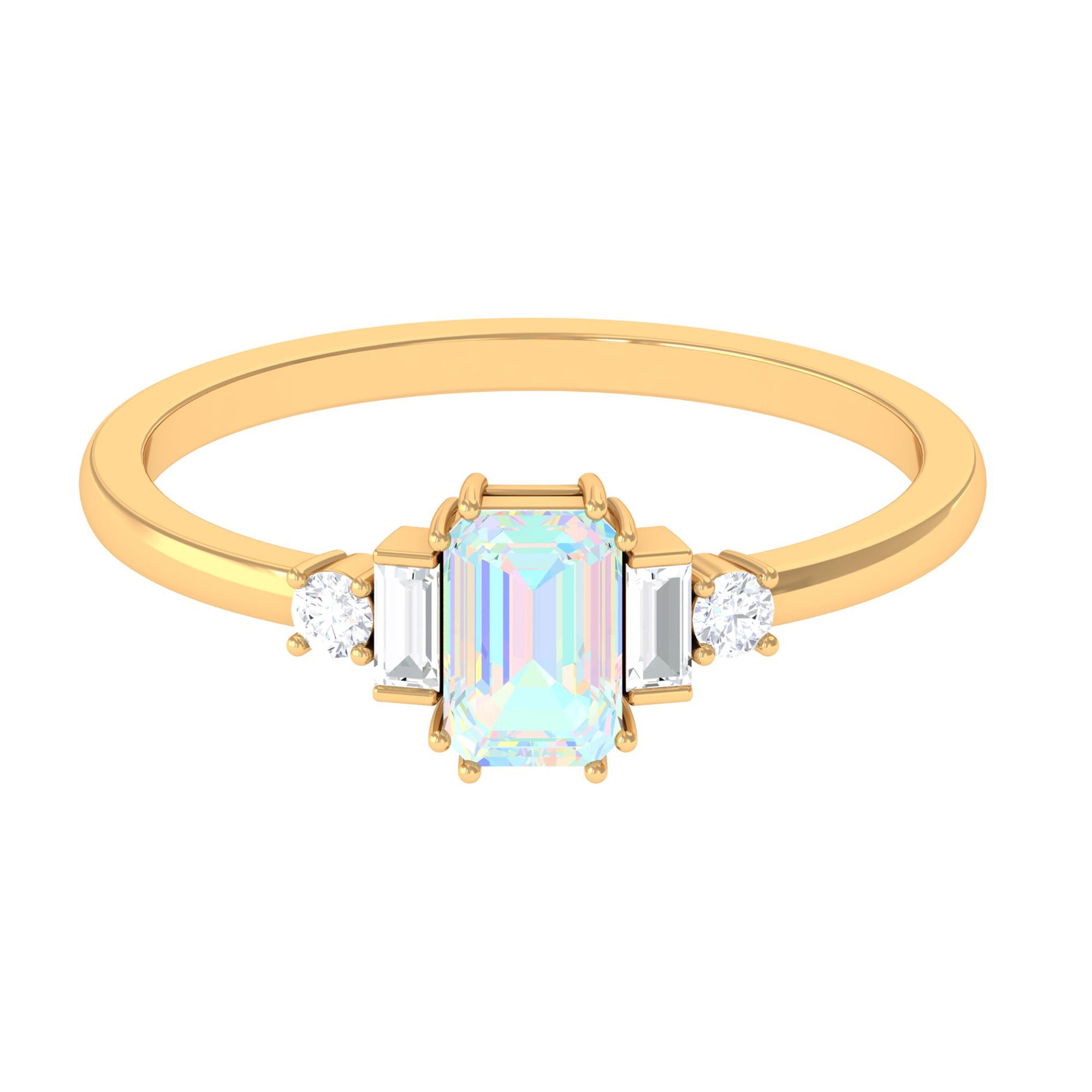 Rosec Jewels-Octagon Cut Ethiopian Opal Solitaire Ring with Diamond