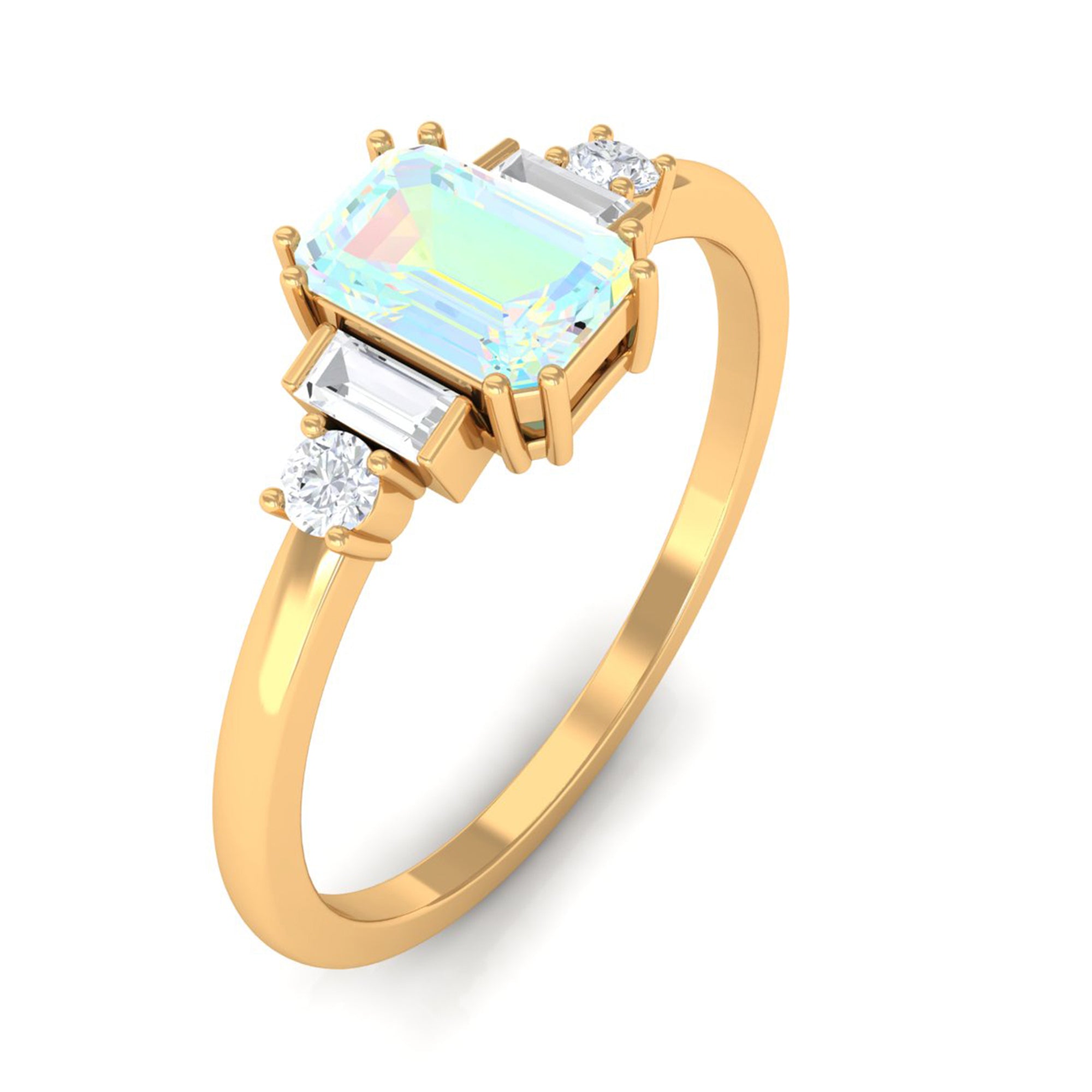 Rosec Jewels-Octagon Cut Ethiopian Opal Solitaire Ring with Diamond