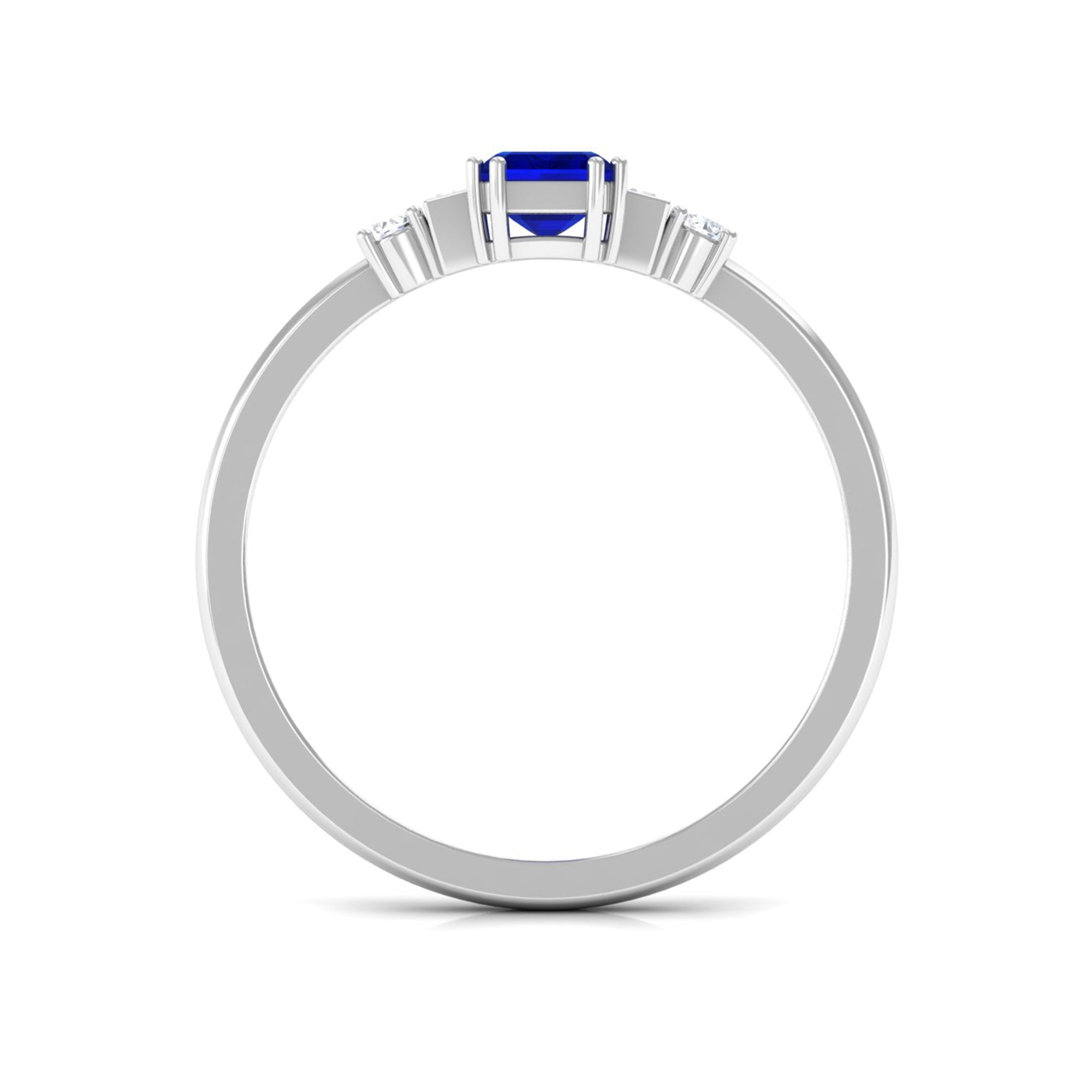 Rosec Jewels-Classic Octagon Cut Created Blue Sapphire Ring with Diamond