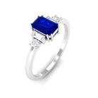 Rosec Jewels-Classic Octagon Cut Created Blue Sapphire Ring with Diamond