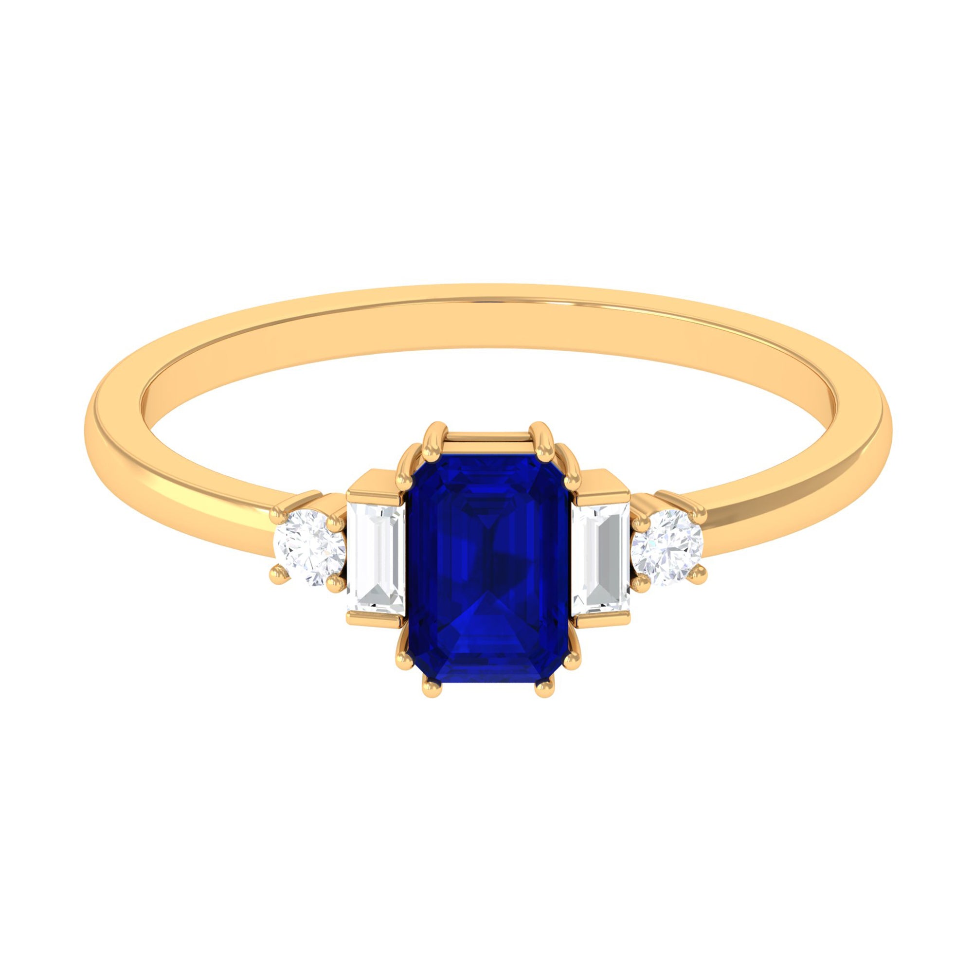 Rosec Jewels-Classic Octagon Cut Created Blue Sapphire Ring with Diamond