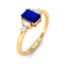 Rosec Jewels-Classic Octagon Cut Created Blue Sapphire Ring with Diamond