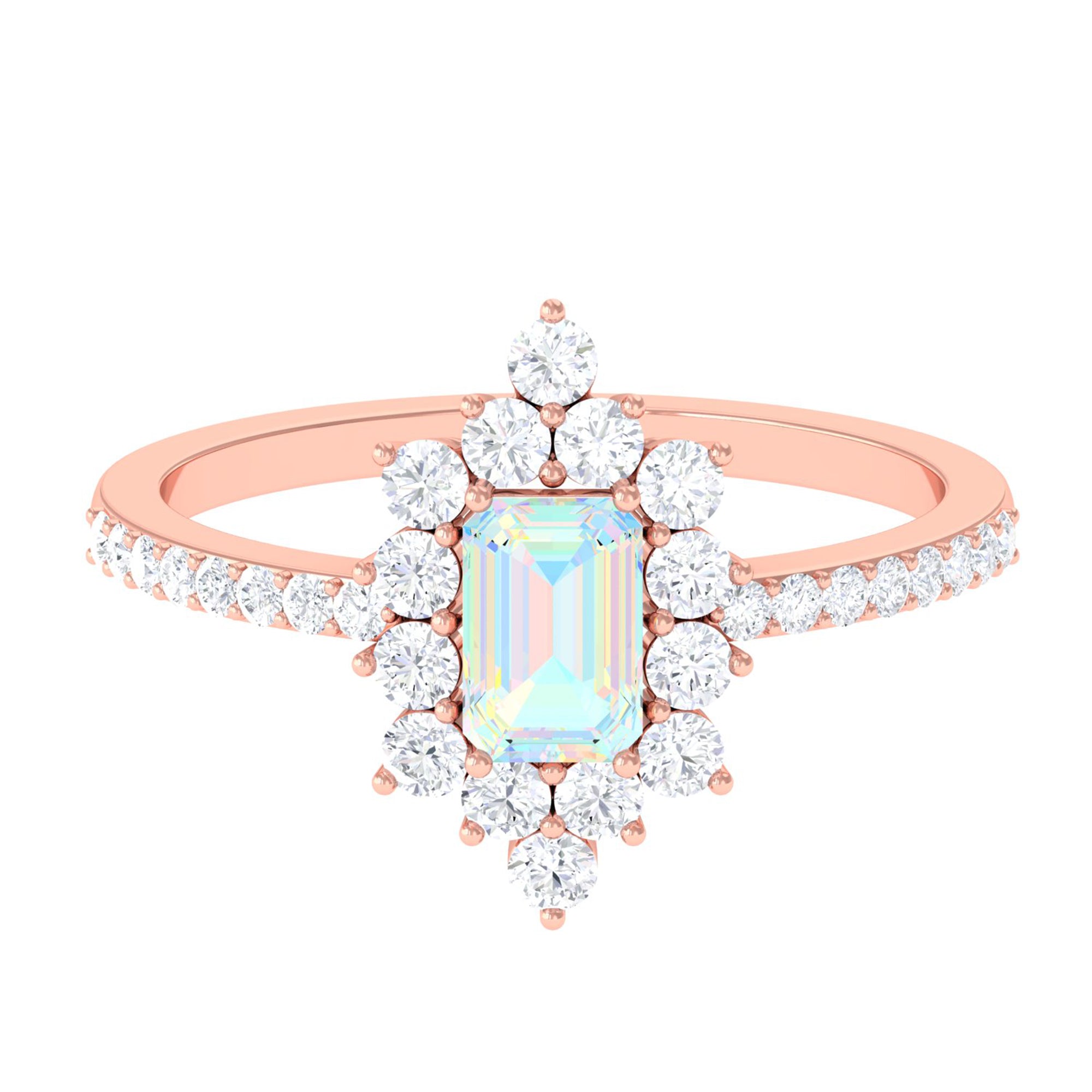 Rosec Jewels-Vintage Inspired Ethiopian Opal Halo Engagement Ring with Diamond