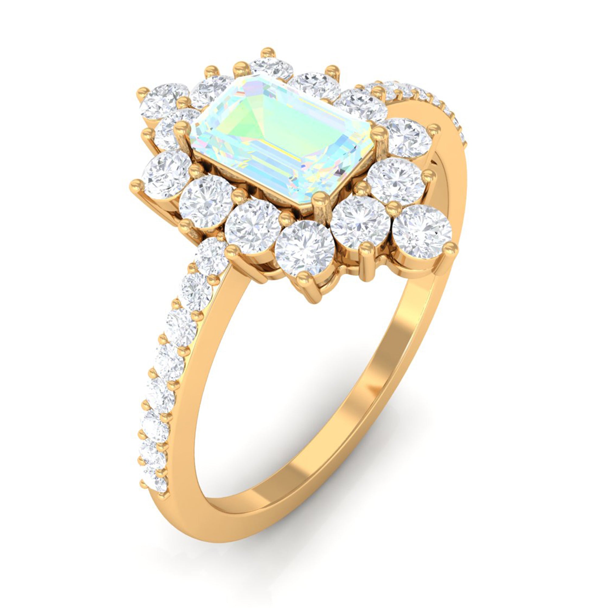 Rosec Jewels-Vintage Inspired Ethiopian Opal Halo Engagement Ring with Diamond