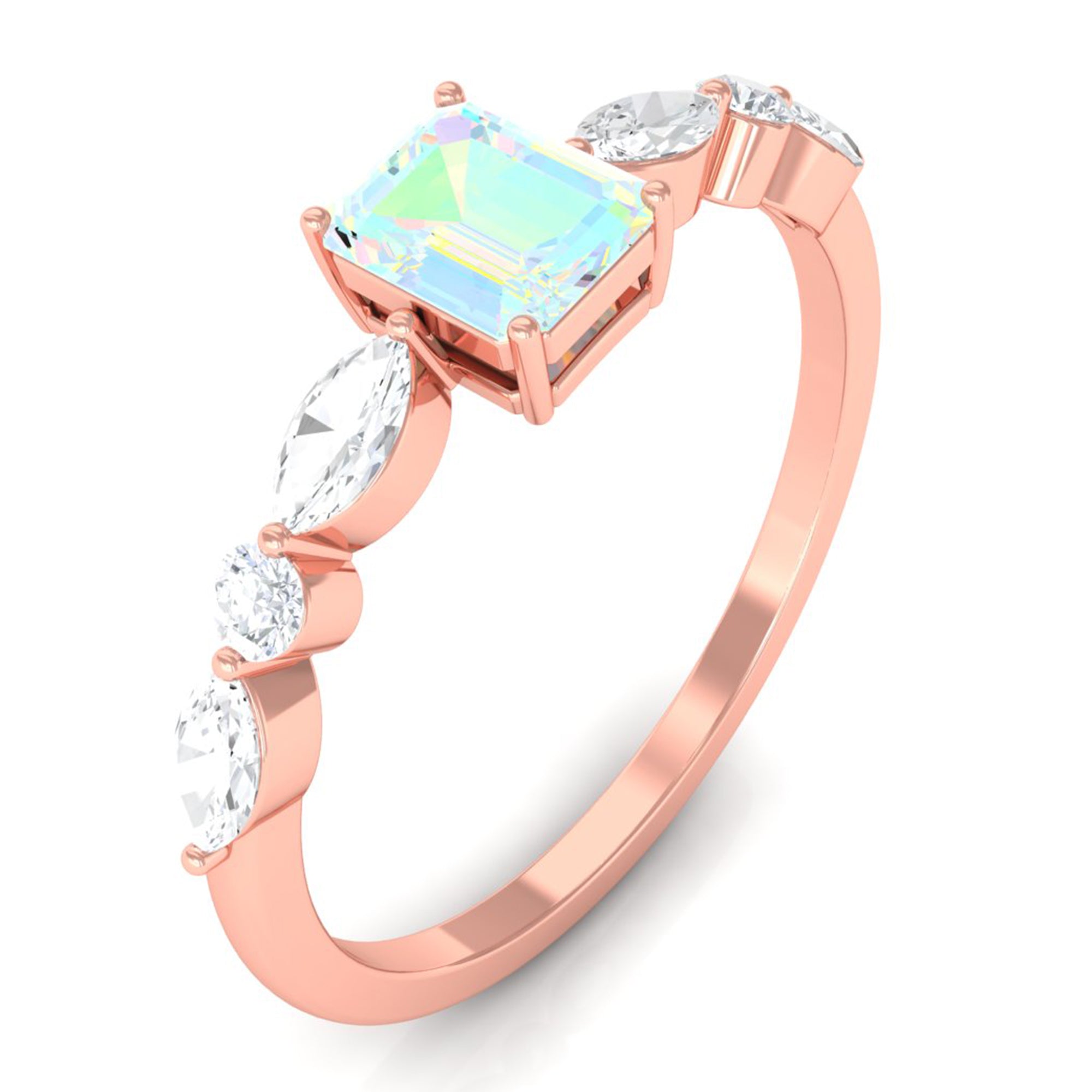 Rosec Jewels-3/4 CT Octagon Ethiopian Opal Solitaire Ring with Diamond Side Stones