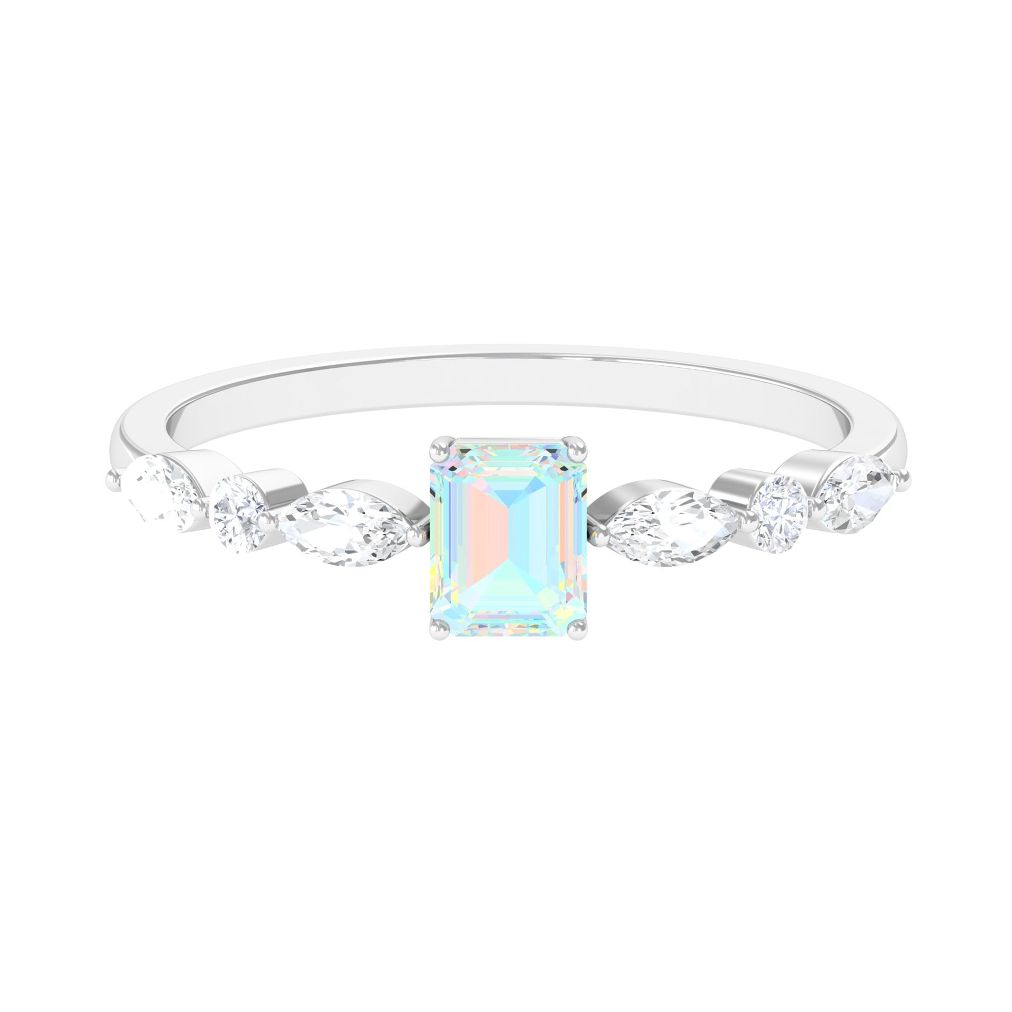 Rosec Jewels-3/4 CT Octagon Ethiopian Opal Solitaire Ring with Diamond Side Stones