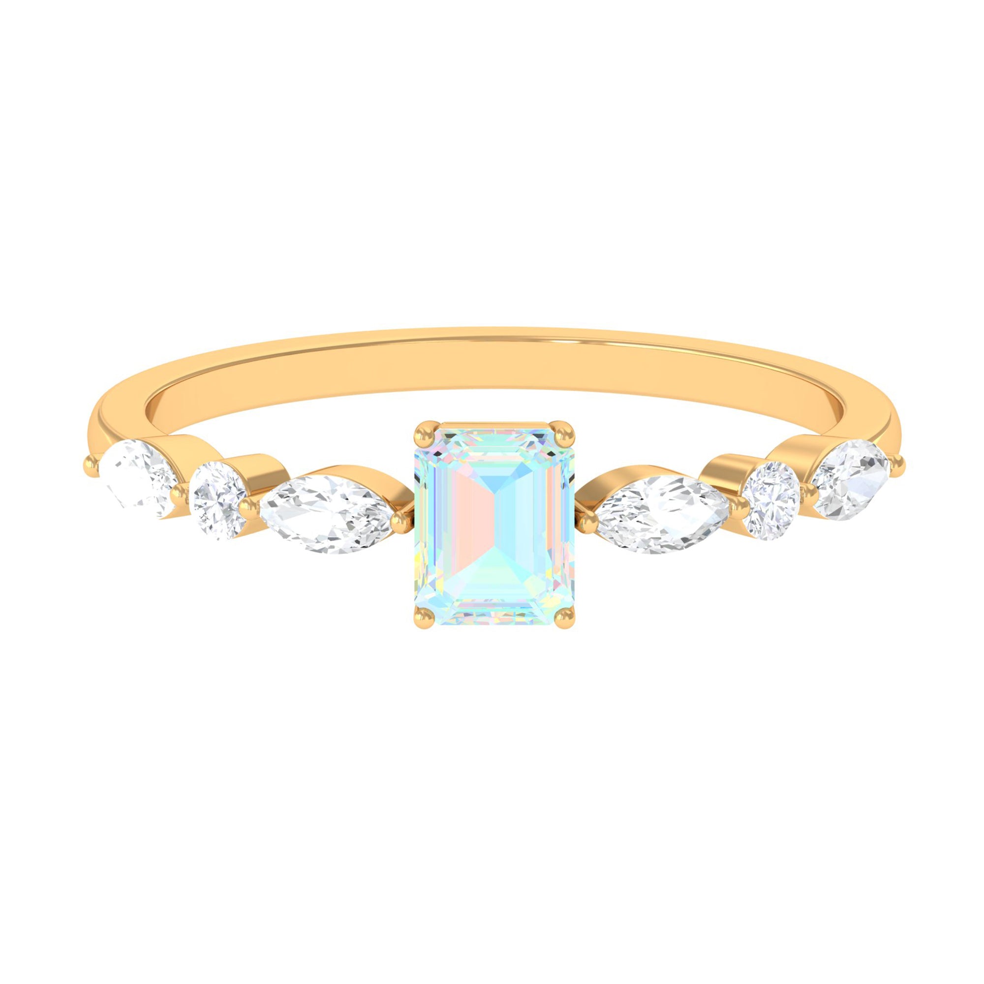 Rosec Jewels-3/4 CT Octagon Ethiopian Opal Solitaire Ring with Diamond Side Stones