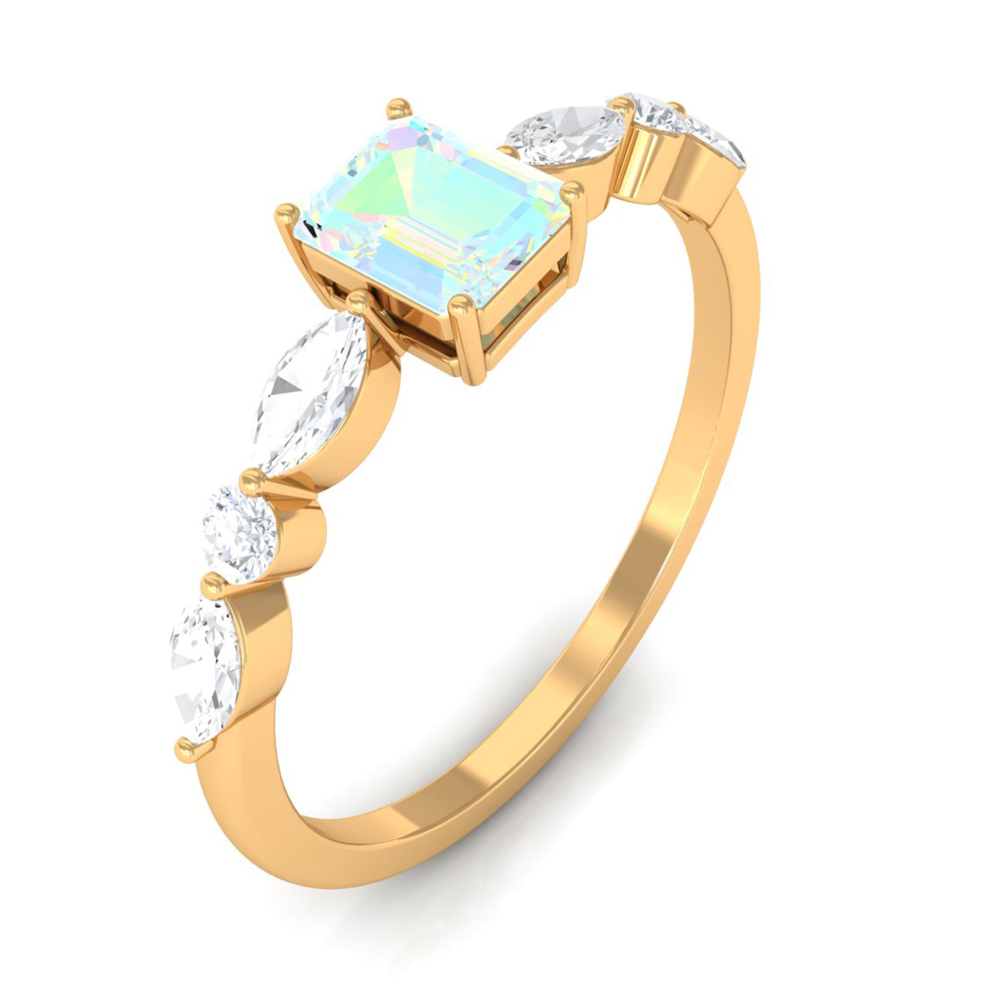 Rosec Jewels-3/4 CT Octagon Ethiopian Opal Solitaire Ring with Diamond Side Stones