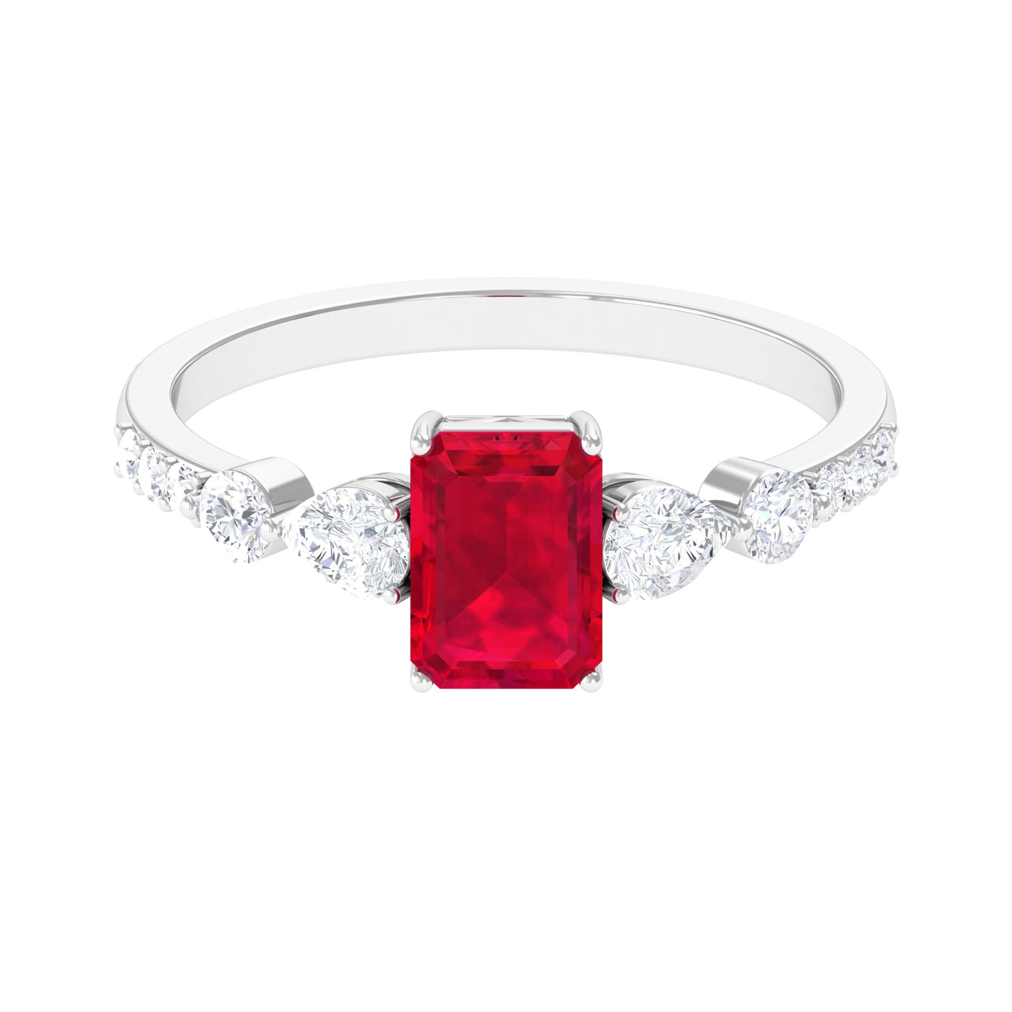 Rosec Jewels-1.75 CT Octagon Lab Created Ruby Classic Solitaire Engagement Ring with Moissanite