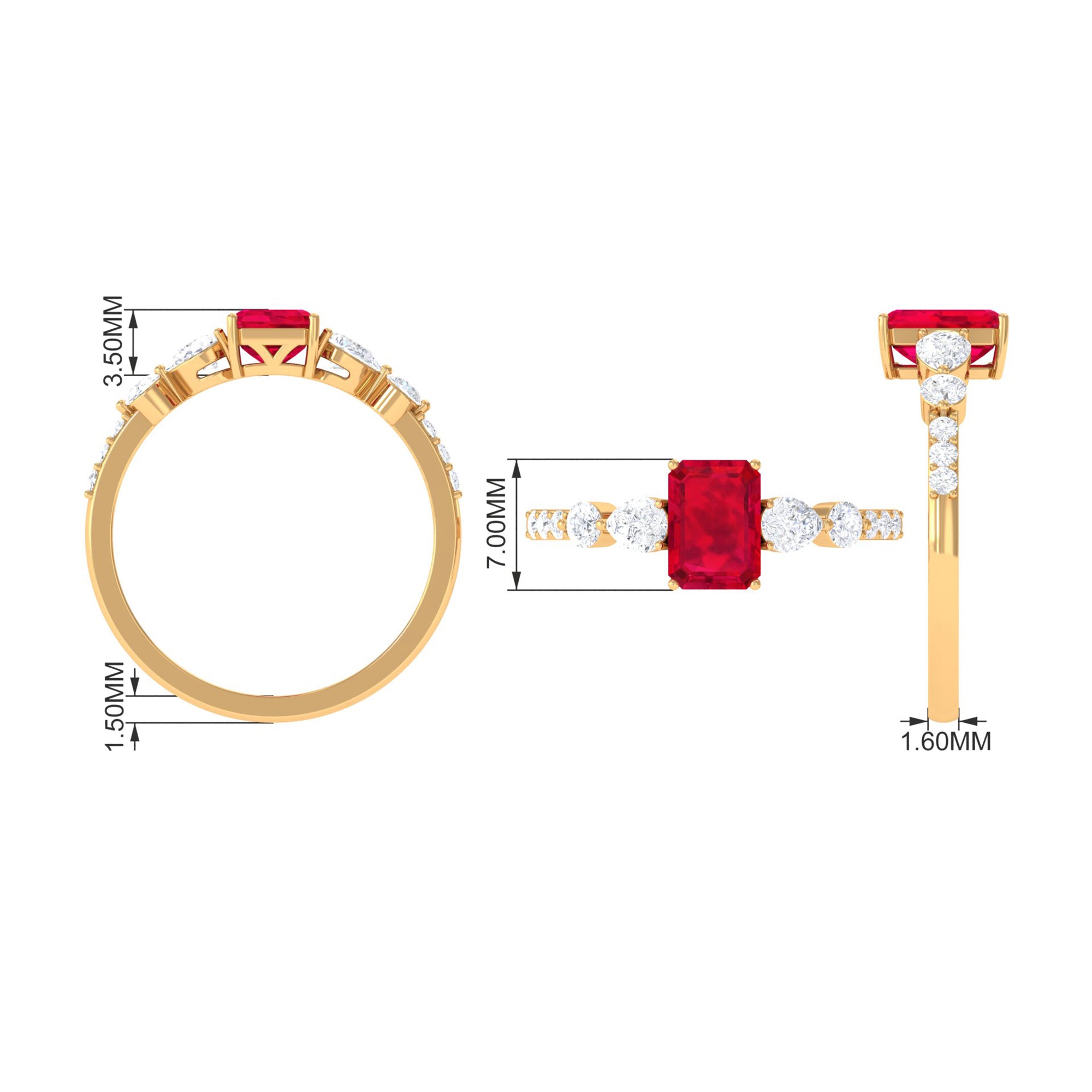 Rosec Jewels-1.75 CT Octagon Lab Created Ruby Classic Solitaire Engagement Ring with Moissanite