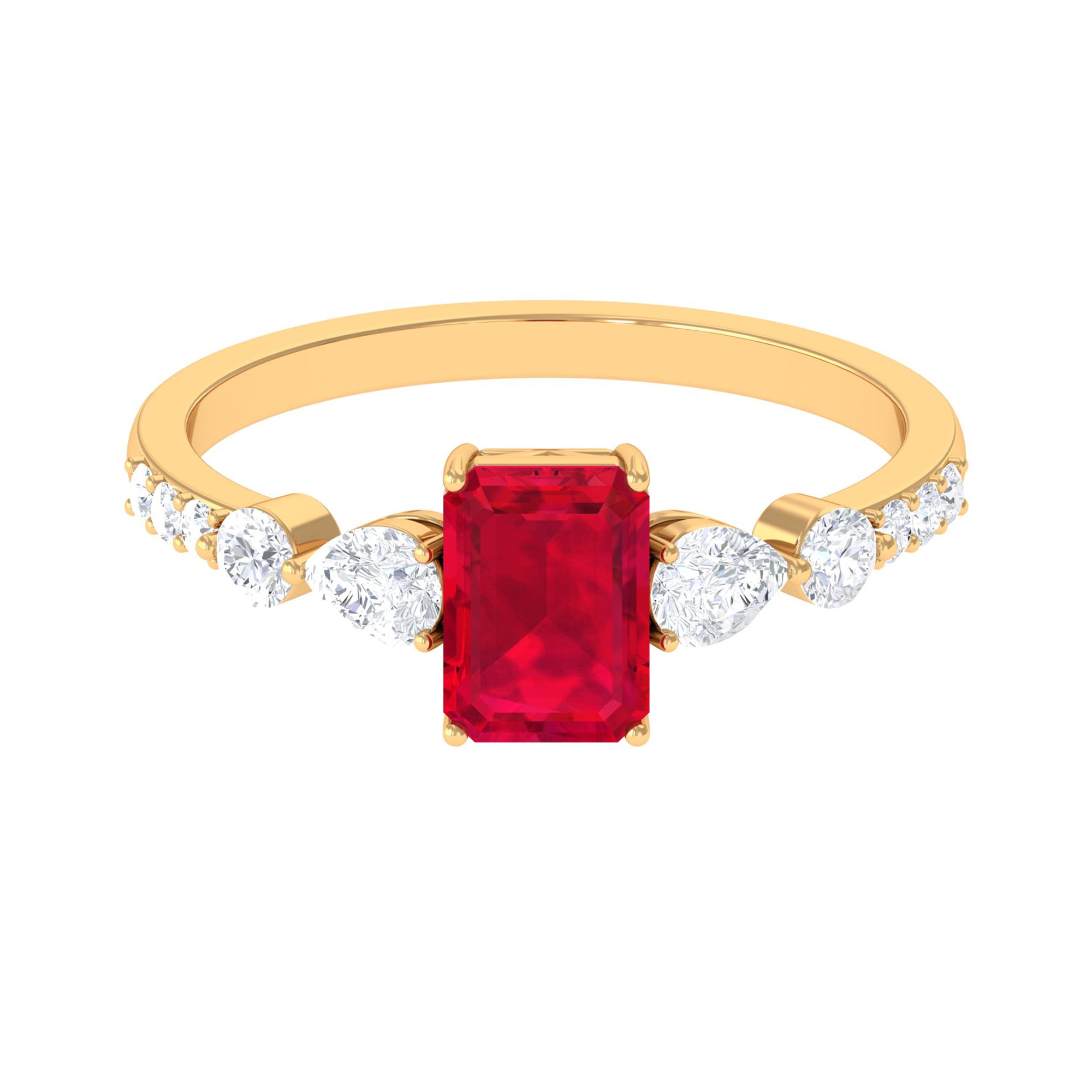 Rosec Jewels-1.75 CT Octagon Lab Created Ruby Classic Solitaire Engagement Ring with Moissanite