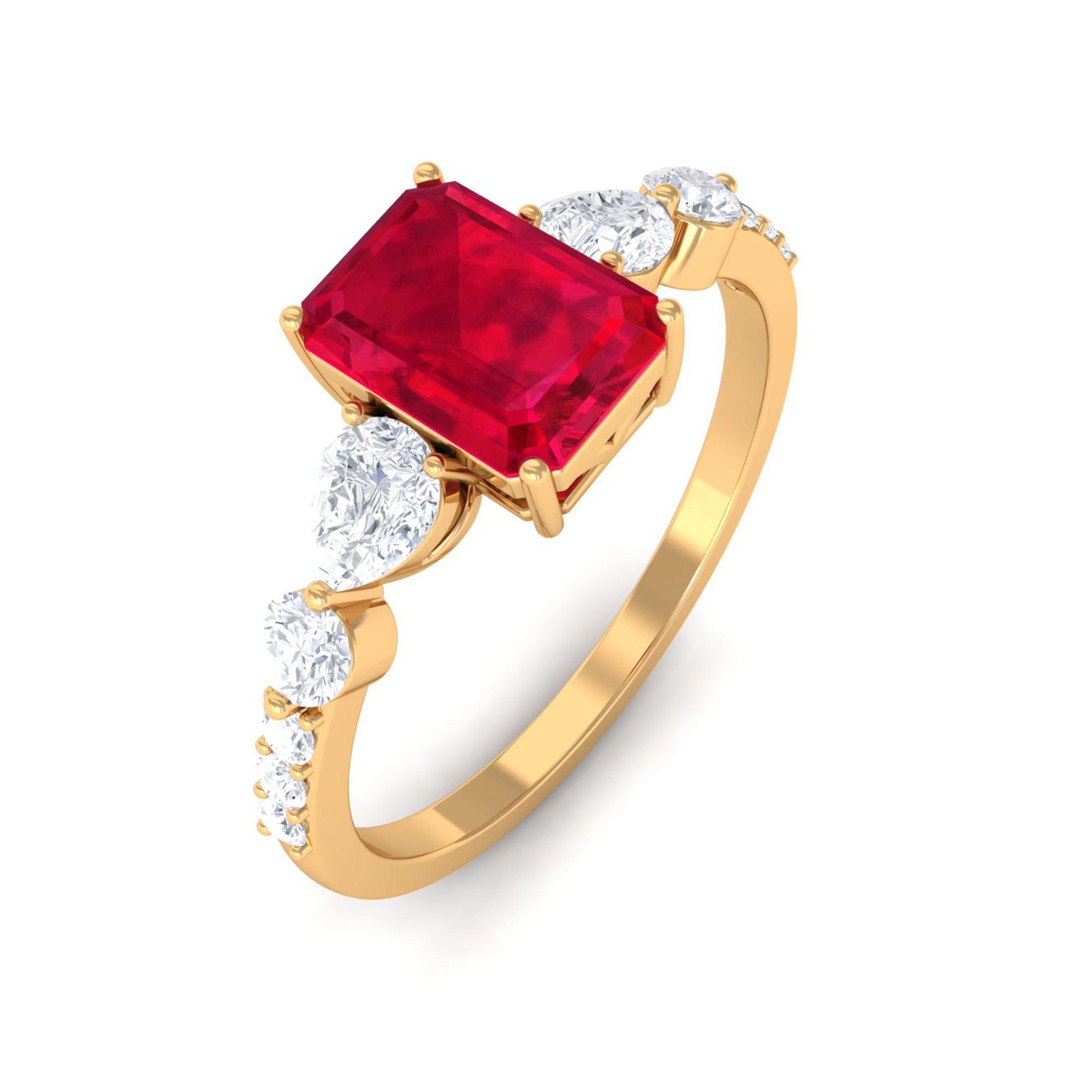 Rosec Jewels-1.75 CT Octagon Lab Created Ruby Classic Solitaire Engagement Ring with Moissanite