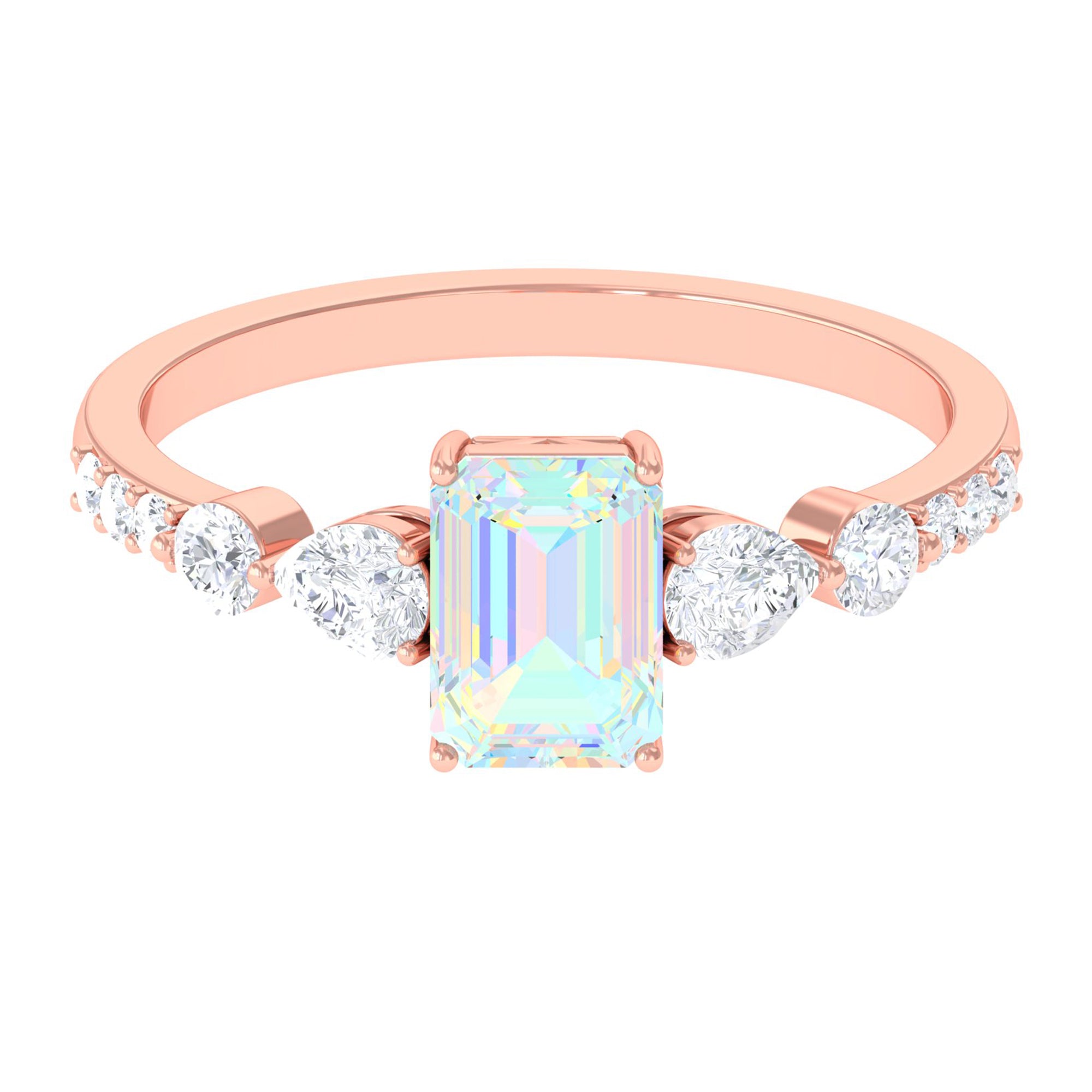 Rosec Jewels-Natural Ethiopian Opal Solitaire Ring with Moissanite Stones