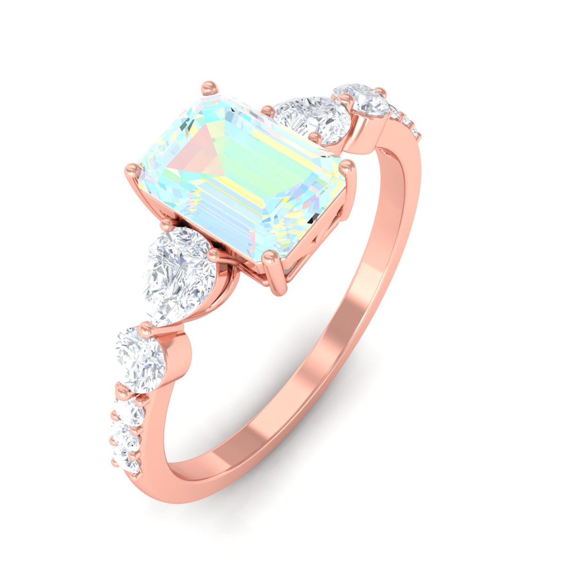 Rosec Jewels-Natural Ethiopian Opal Solitaire Ring with Moissanite Stones