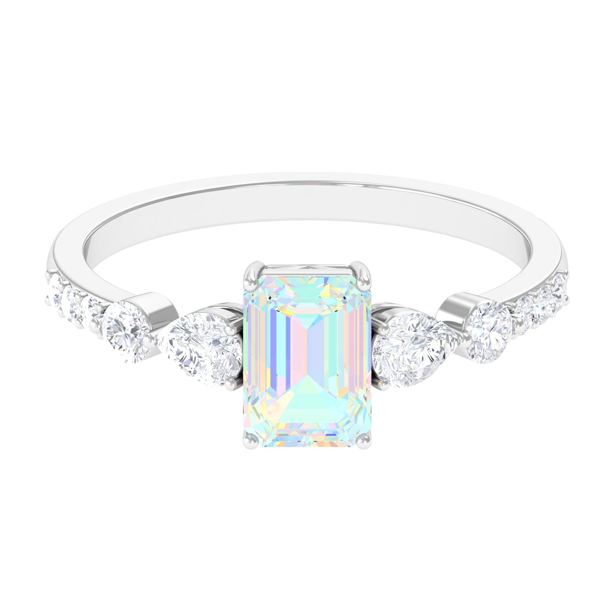 Rosec Jewels-Natural Ethiopian Opal Solitaire Ring with Moissanite Stones