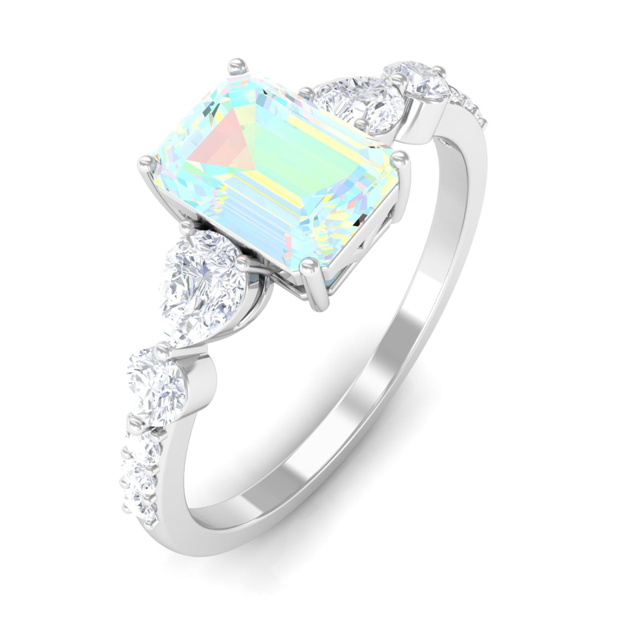 Rosec Jewels-Natural Ethiopian Opal Solitaire Ring with Moissanite Stones