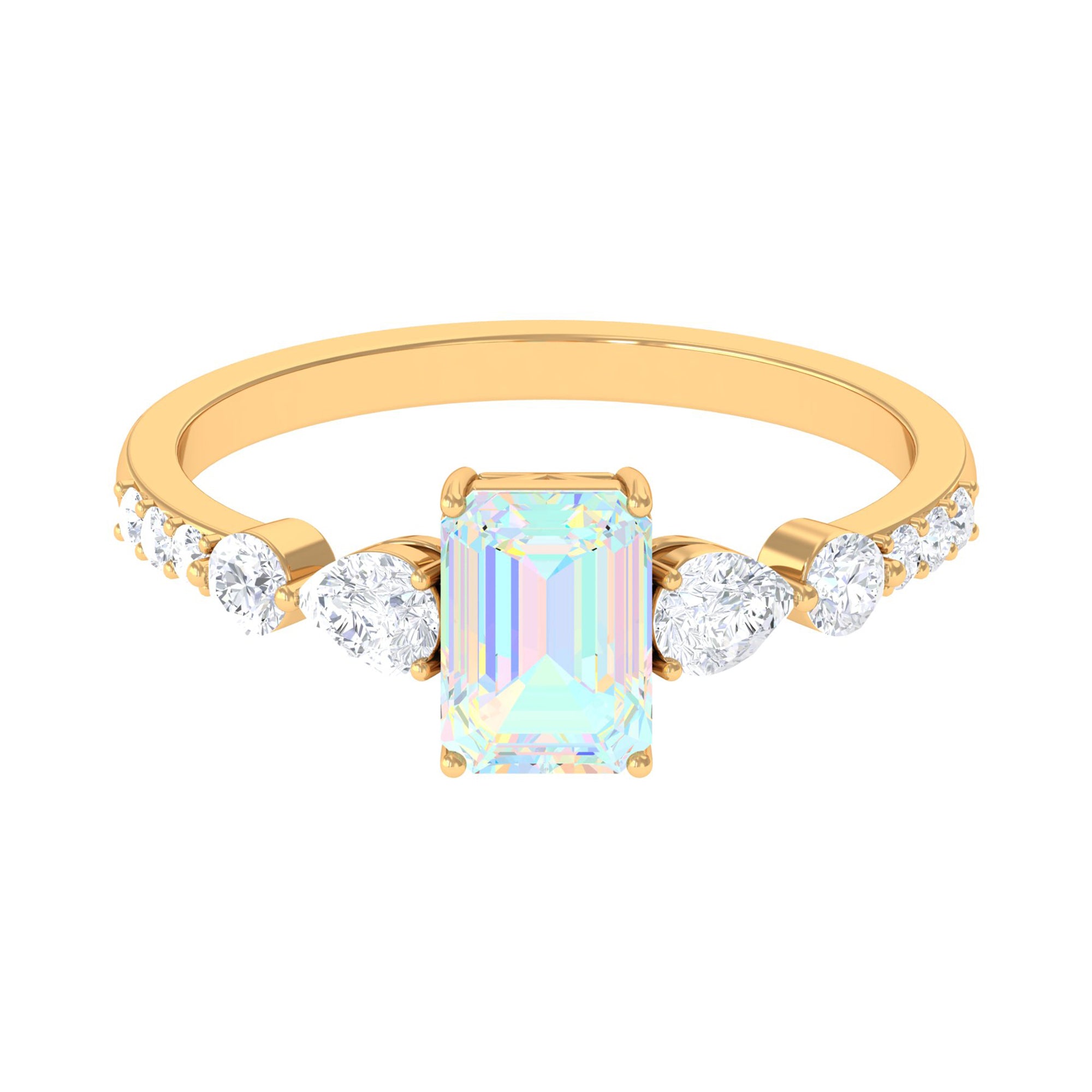 Rosec Jewels-Natural Ethiopian Opal Solitaire Ring with Moissanite Stones