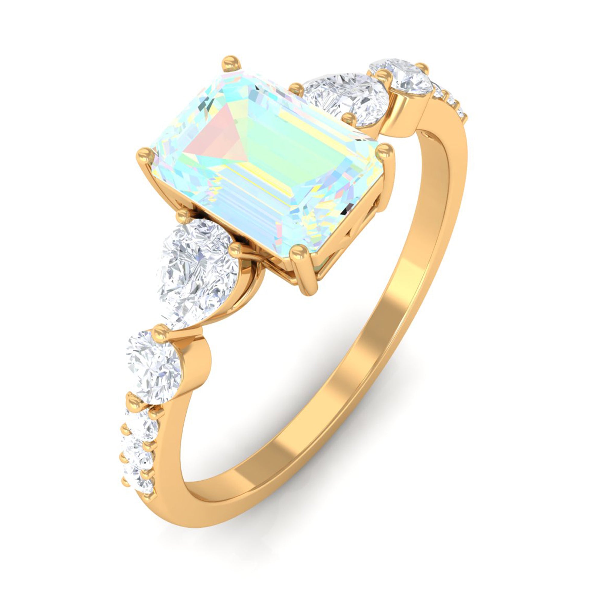 Rosec Jewels-Natural Ethiopian Opal Solitaire Ring with Moissanite Stones