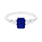 Rosec Jewels-Created Blue Sapphire Classic Solitaire Engagement Ring with Diamond