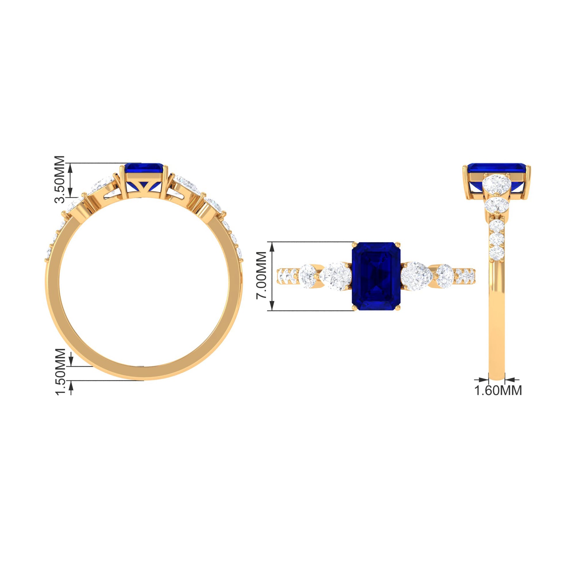 Rosec Jewels-Created Blue Sapphire Classic Solitaire Engagement Ring with Diamond