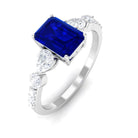 Rosec Jewels-Created Blue Sapphire Classic Solitaire Engagement Ring with Diamond