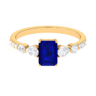 Rosec Jewels-Created Blue Sapphire Classic Solitaire Engagement Ring with Diamond