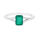 Rosec Jewels-Octagon shape Emerald Solitaire Ring with Diamond Split Shank