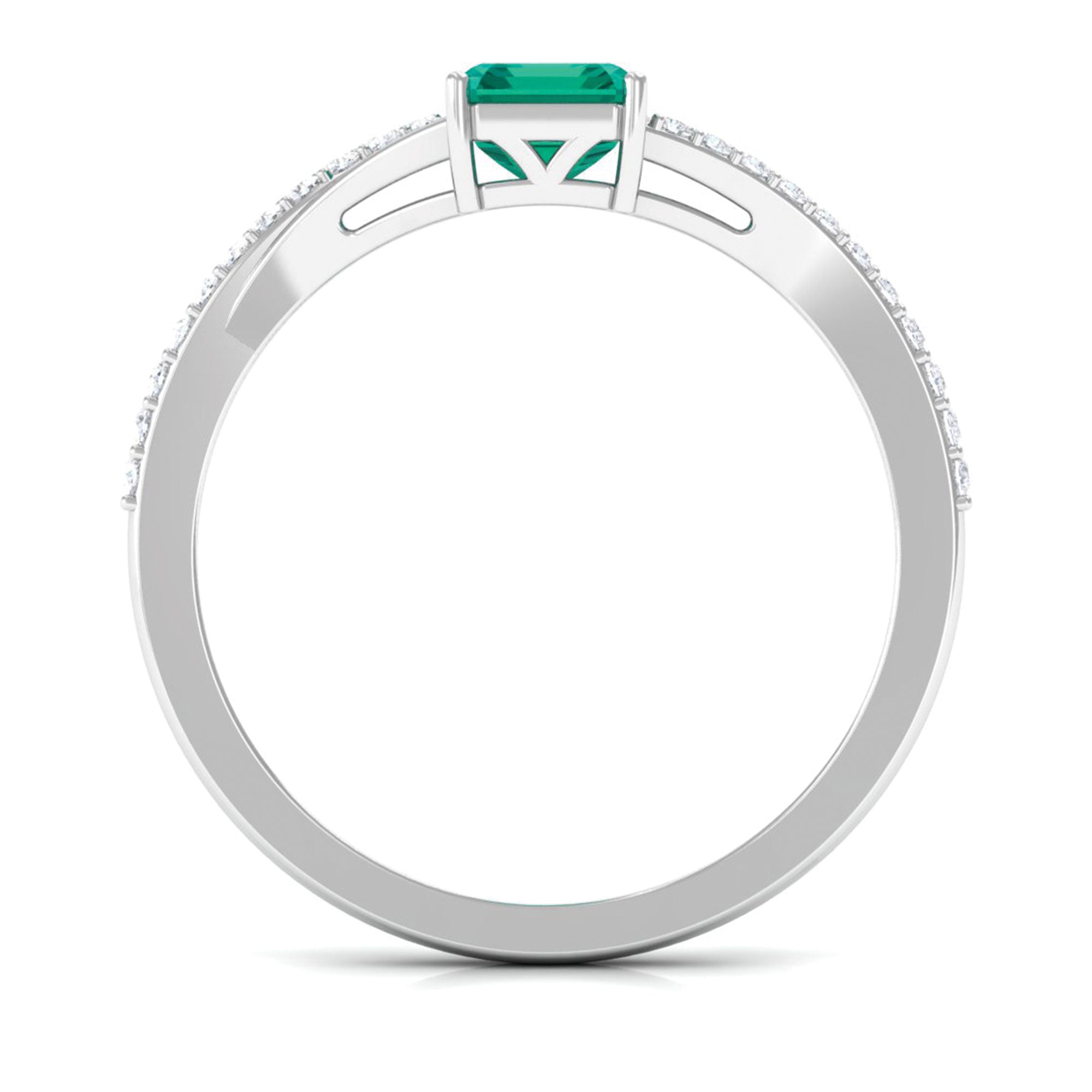 Rosec Jewels-Octagon shape Emerald Solitaire Ring with Diamond Split Shank