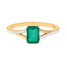 Rosec Jewels-Octagon shape Emerald Solitaire Ring with Diamond Split Shank