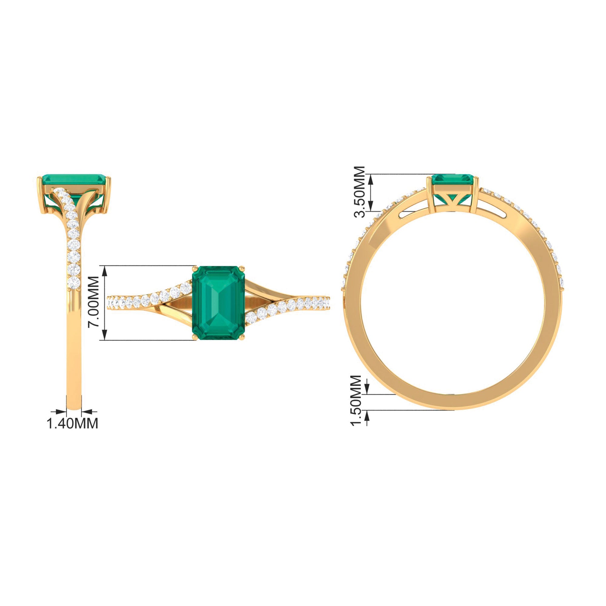 Rosec Jewels-Octagon shape Emerald Solitaire Ring with Diamond Split Shank