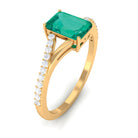 Rosec Jewels-Octagon shape Emerald Solitaire Ring with Diamond Split Shank