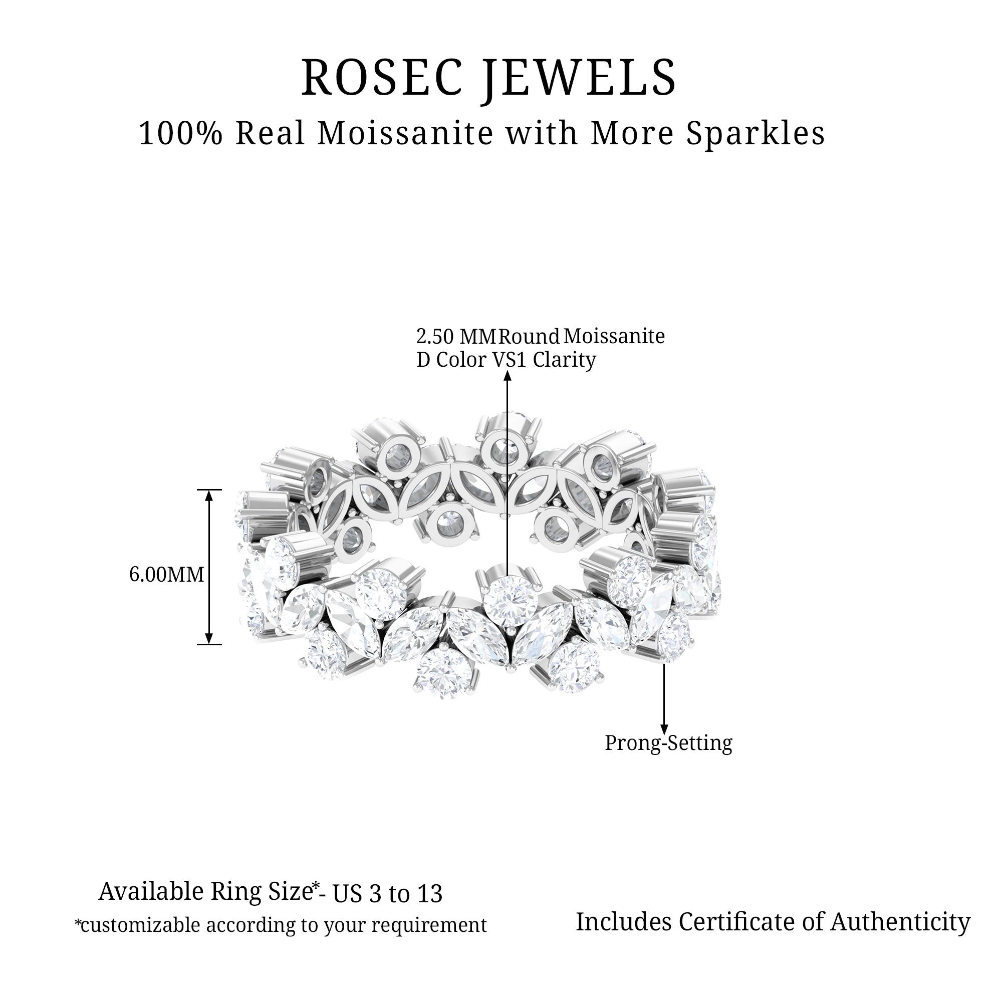 Rosec Jewels-Marquise and Round Moissanite Cluster Eternity Band