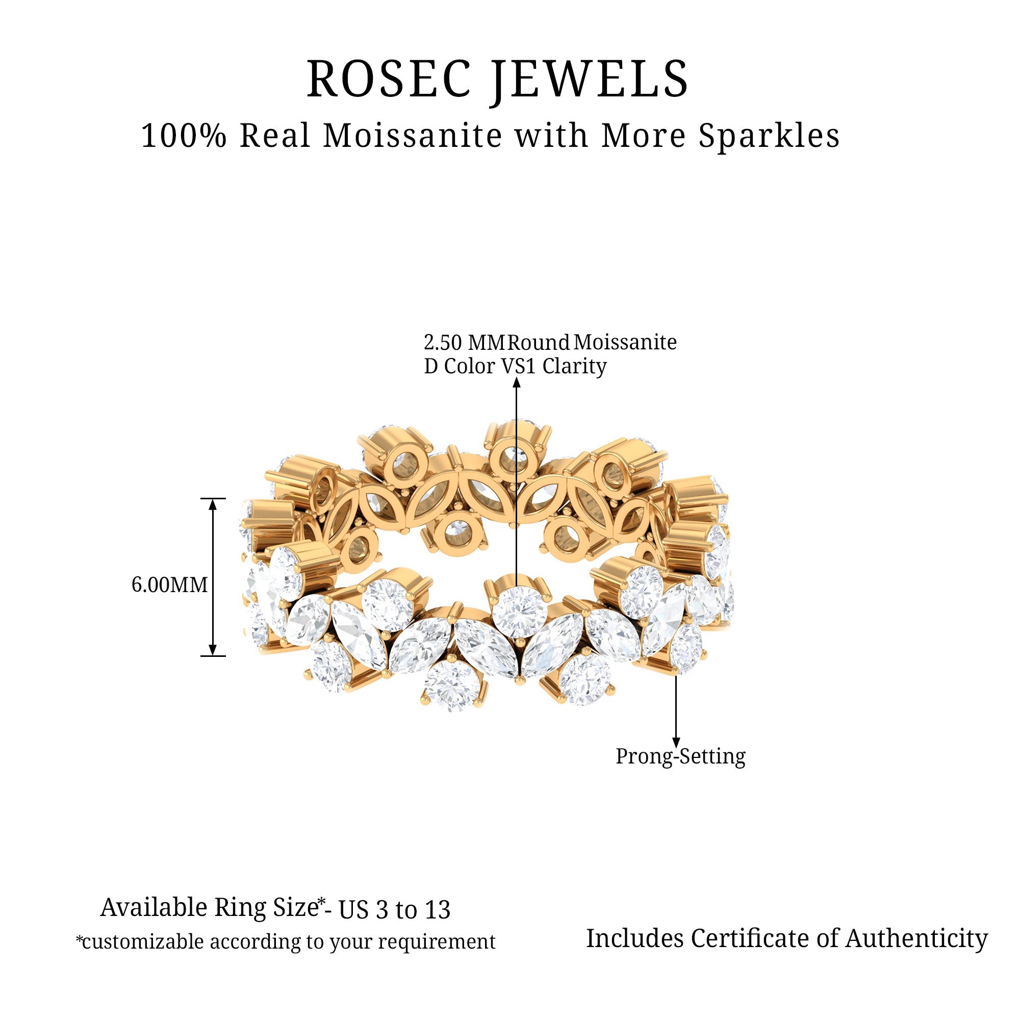 Rosec Jewels-Marquise and Round Moissanite Cluster Eternity Band