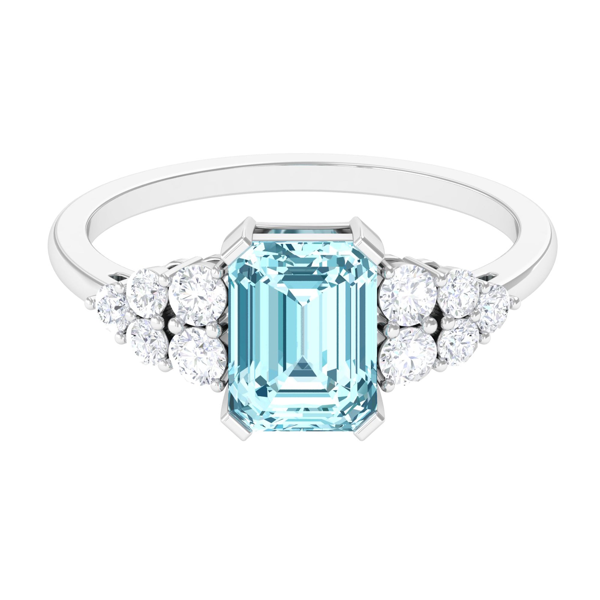 Rosec Jewels-Designer Aquamarine Solitaire Engagement Ring with Diamond