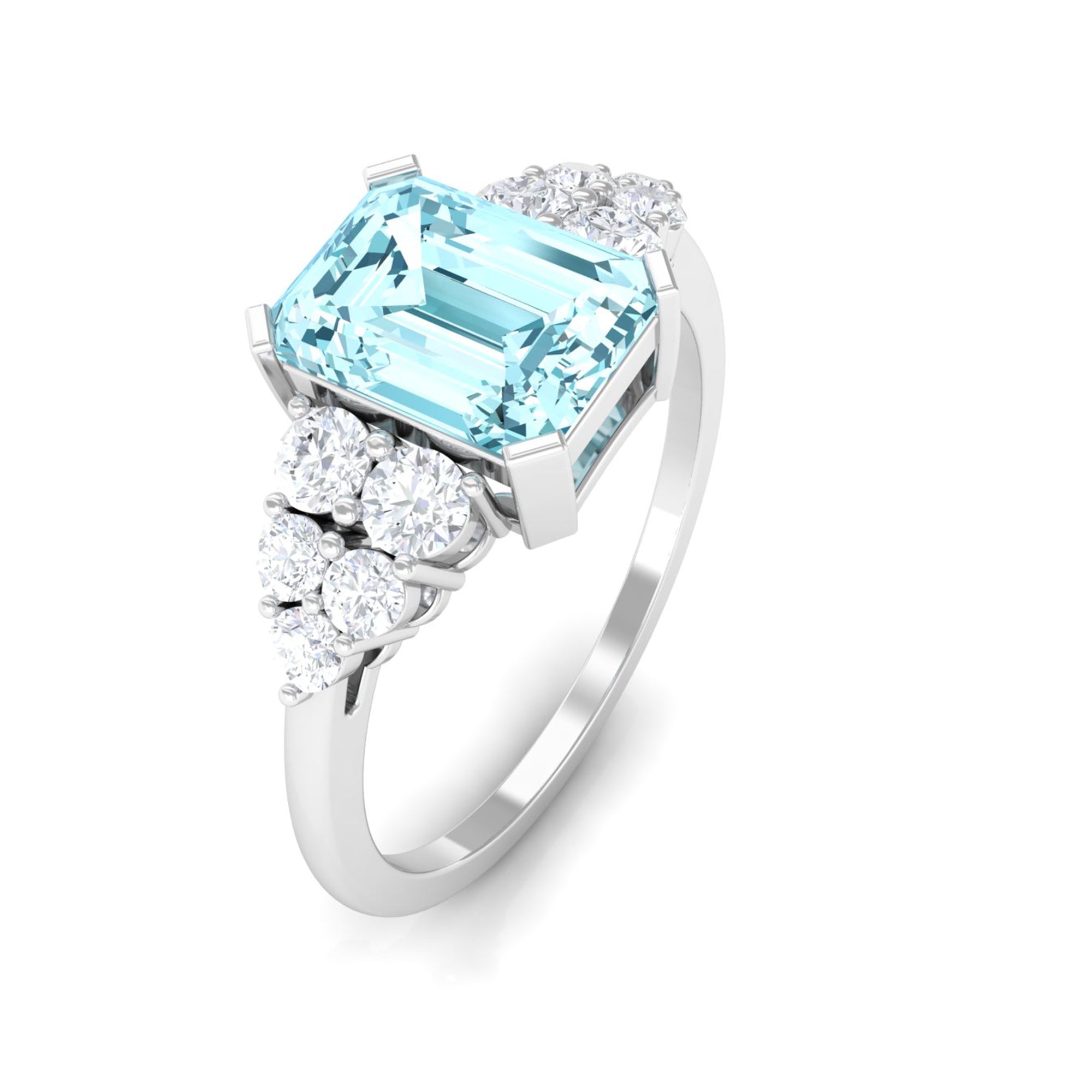 Rosec Jewels-Designer Aquamarine Solitaire Engagement Ring with Diamond