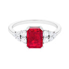 Rosec Jewels-Emerald Cut Created Ruby and Diamond Designer Engagement Ring