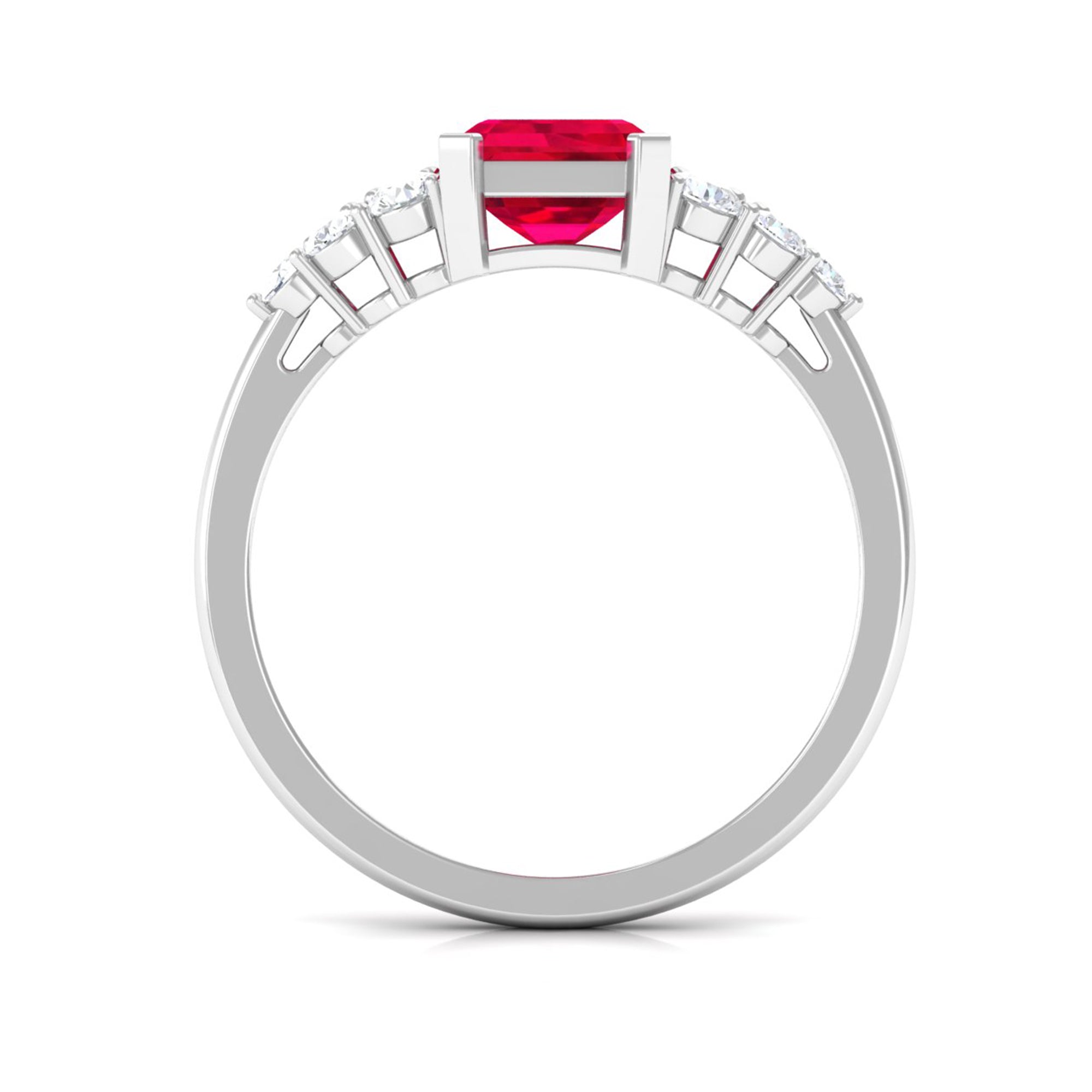 Rosec Jewels-Emerald Cut Created Ruby and Diamond Designer Engagement Ring