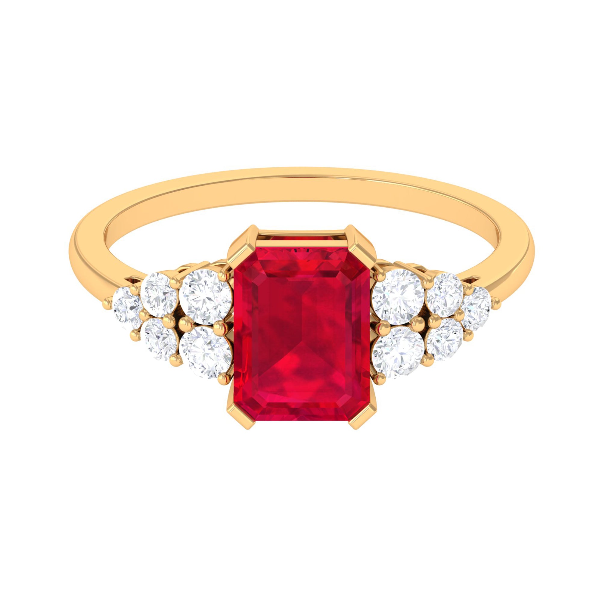 Rosec Jewels-Emerald Cut Created Ruby and Diamond Designer Engagement Ring