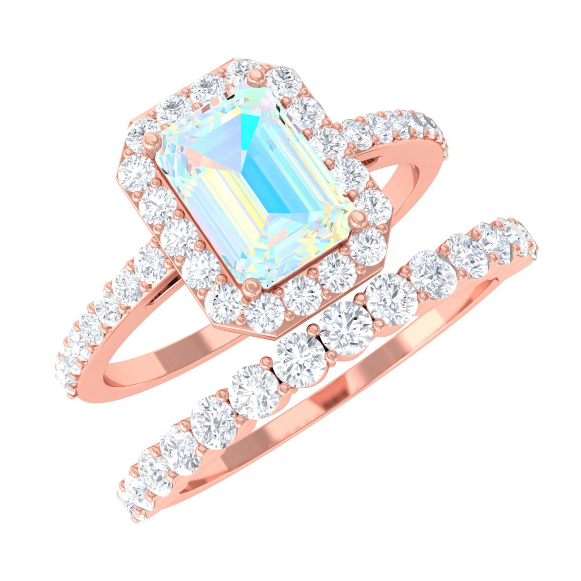 Rosec Jewels-Certified Ethiopian Opal and Moissanite Stackable Ring Set