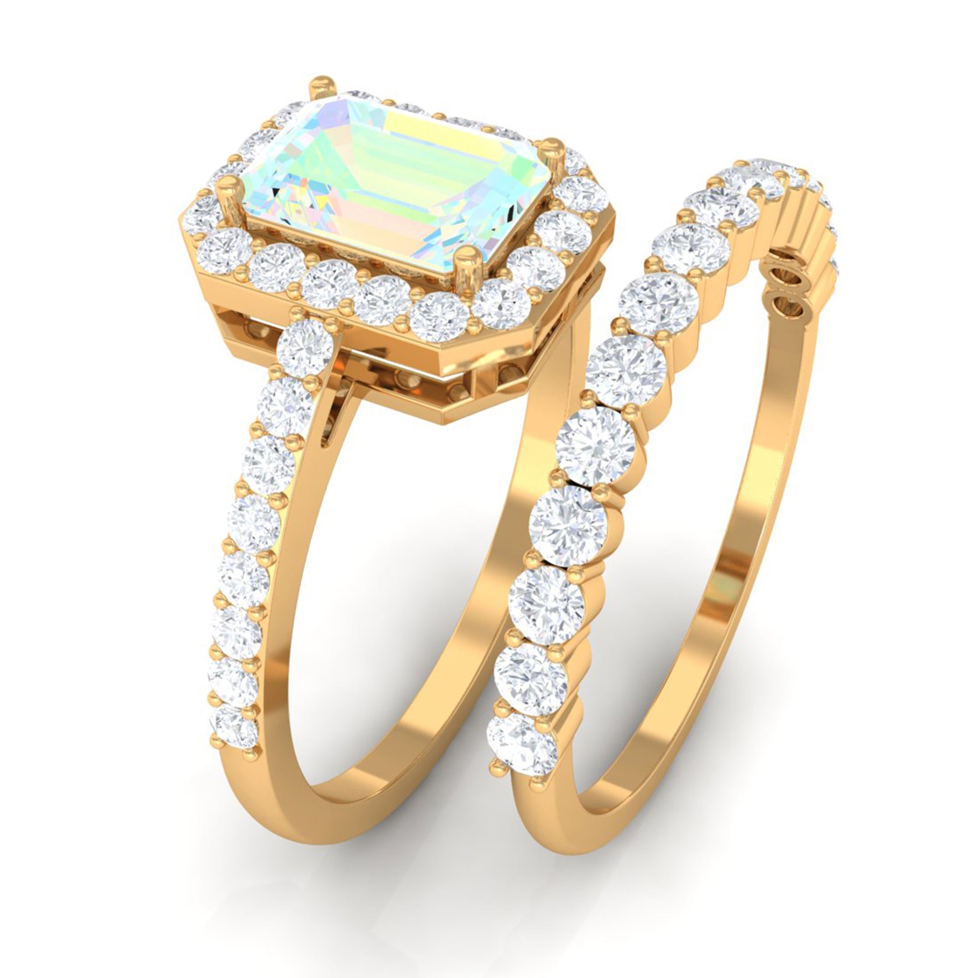 Rosec Jewels-Certified Ethiopian Opal and Moissanite Stackable Ring Set