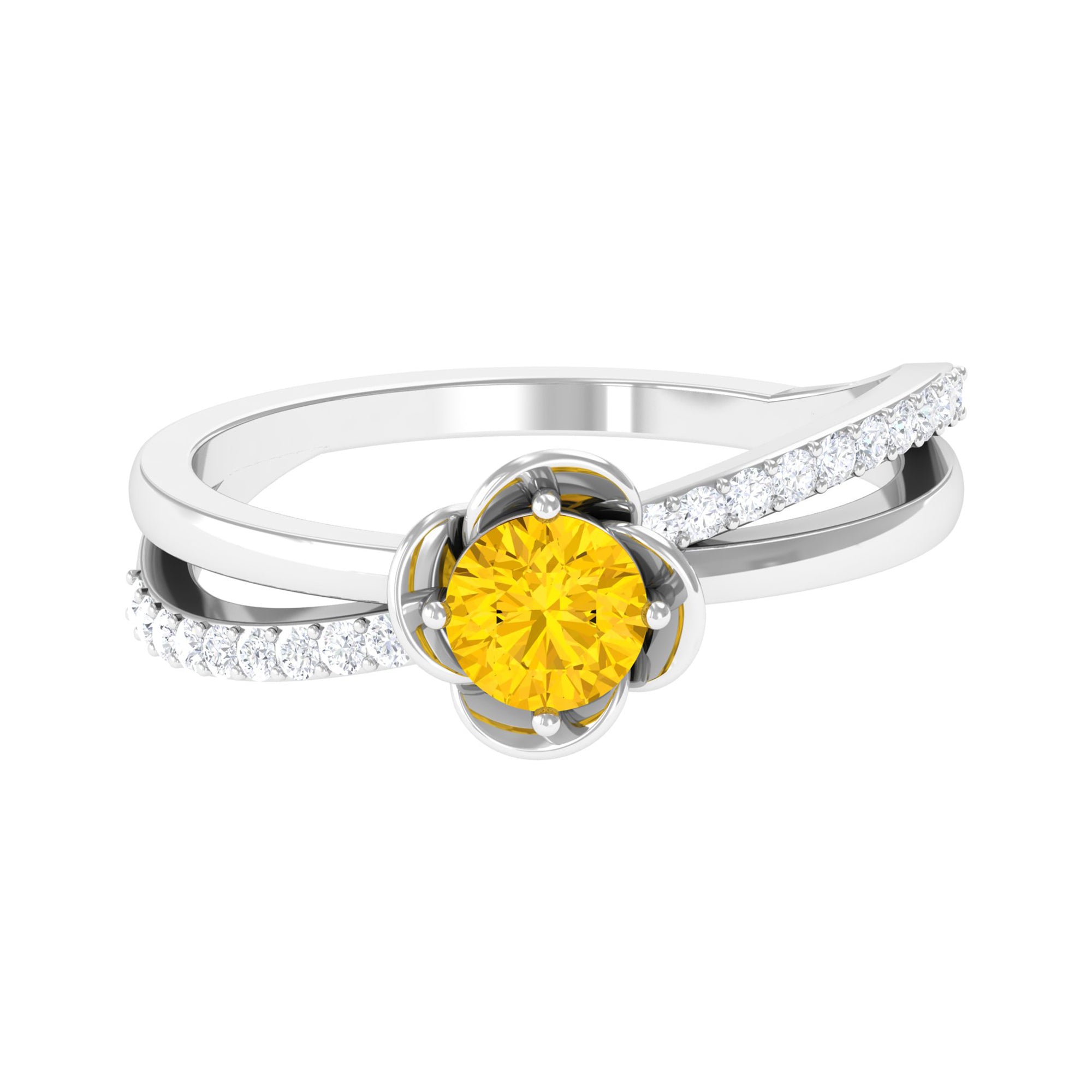 Rosec Jewels-Yellow Sapphire and Diamond Flower Promise Ring