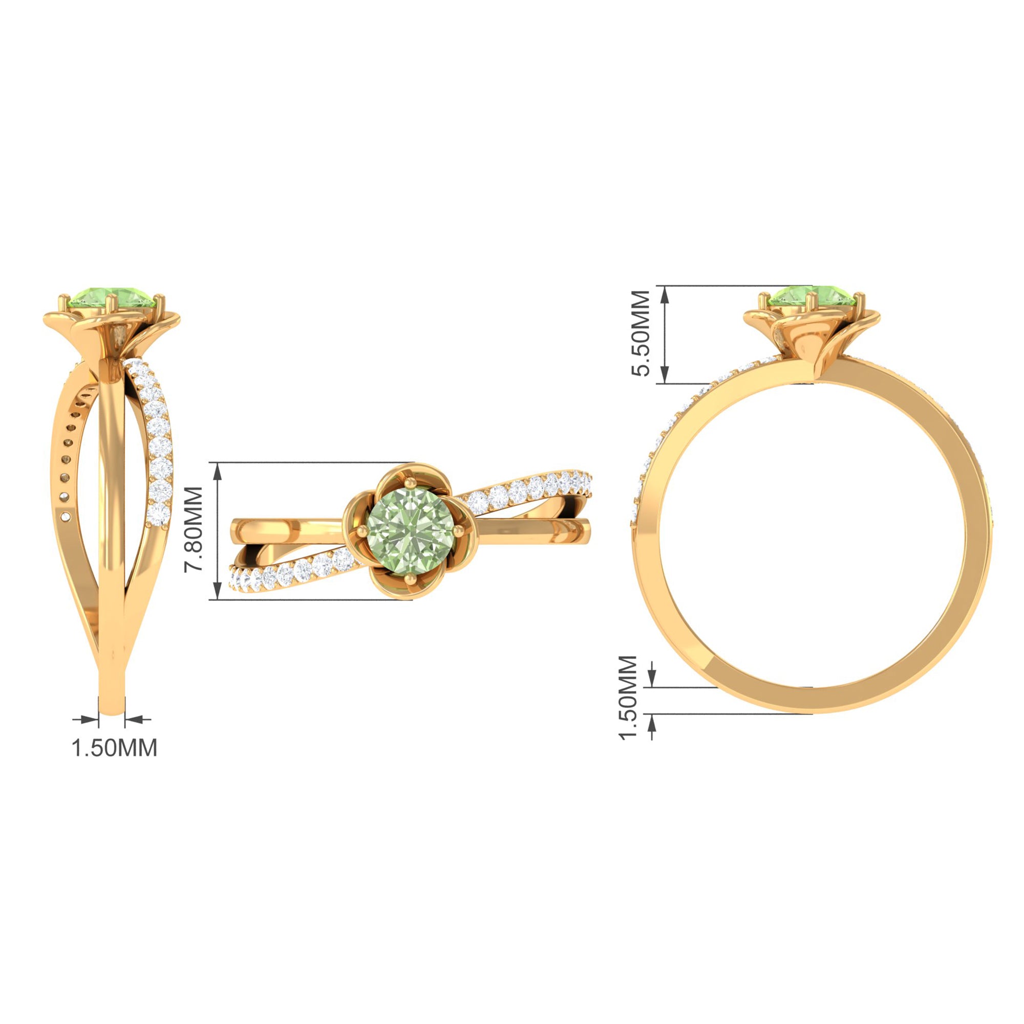 Rosec Jewels-Green Sapphire and Diamond Flower Promise Ring