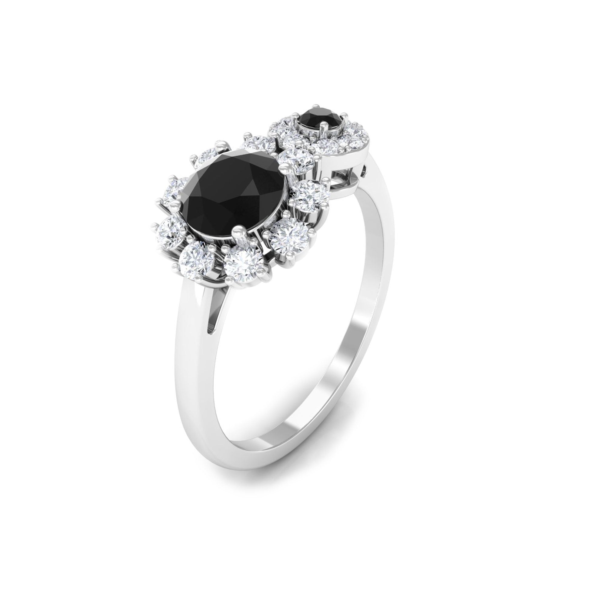 Rosec Jewels-Created Black Diamond Designer Halo Engagement Ring with Diamond